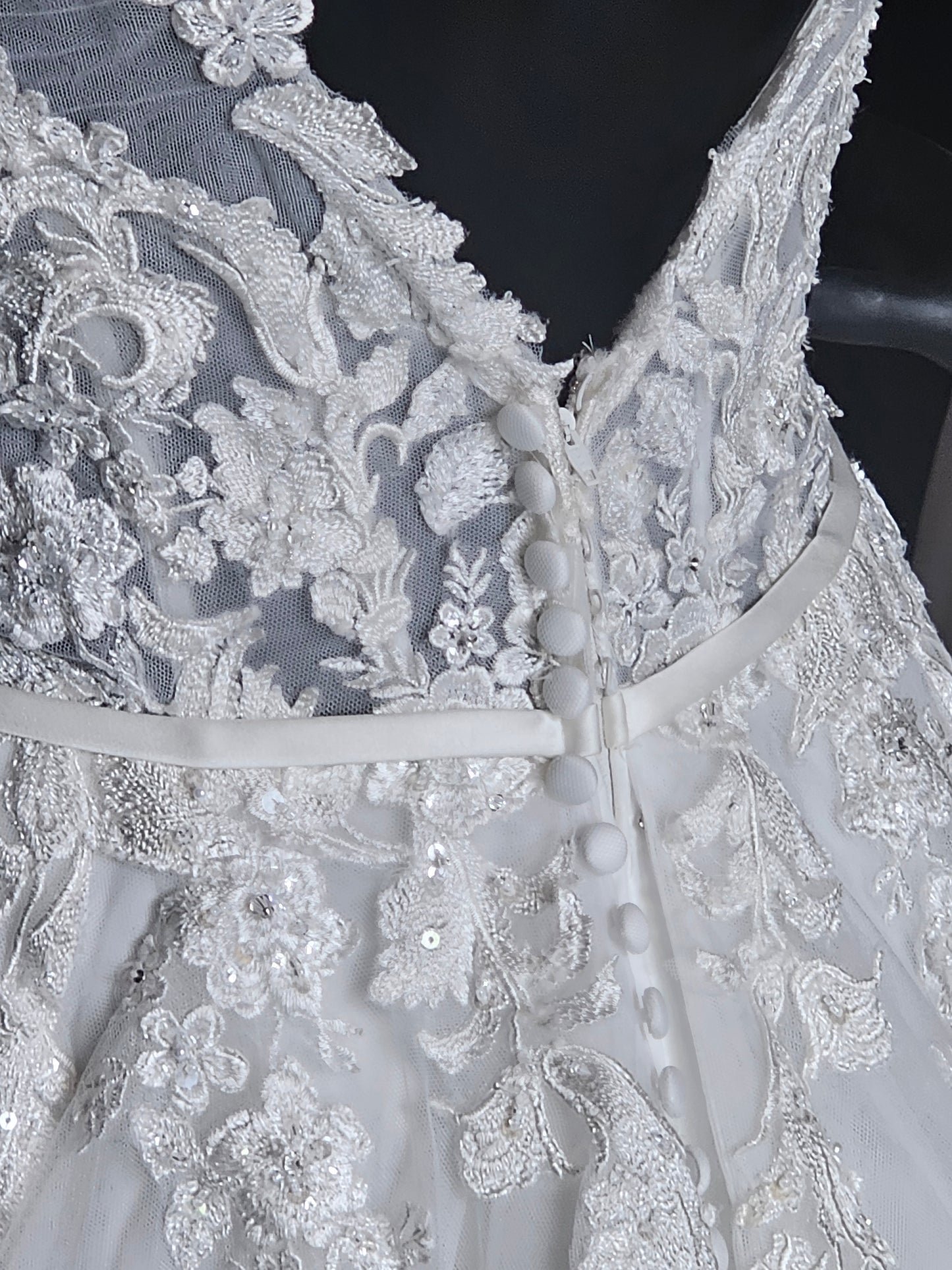 Ivory A-Line Wide Strap V-neck Plunge Wedding Gown - Mori Lee