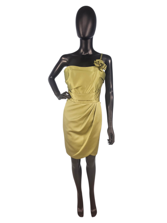 Moss Satin Fitted One Shoulder Cocktail Dress - Da Vinci