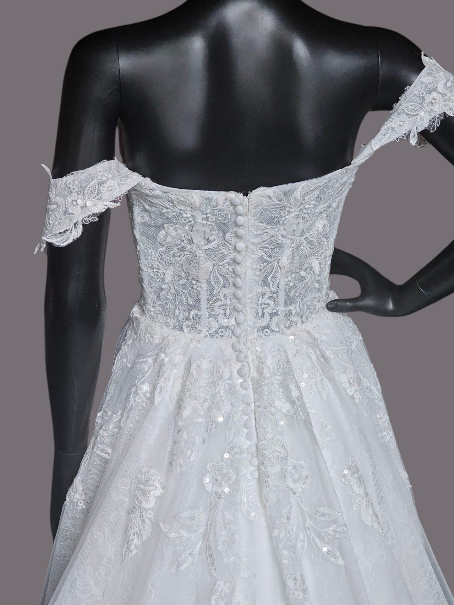 Ivory Lace Embroidered A-Line Shrug Sleeve Wedding Gown - Da Vinci