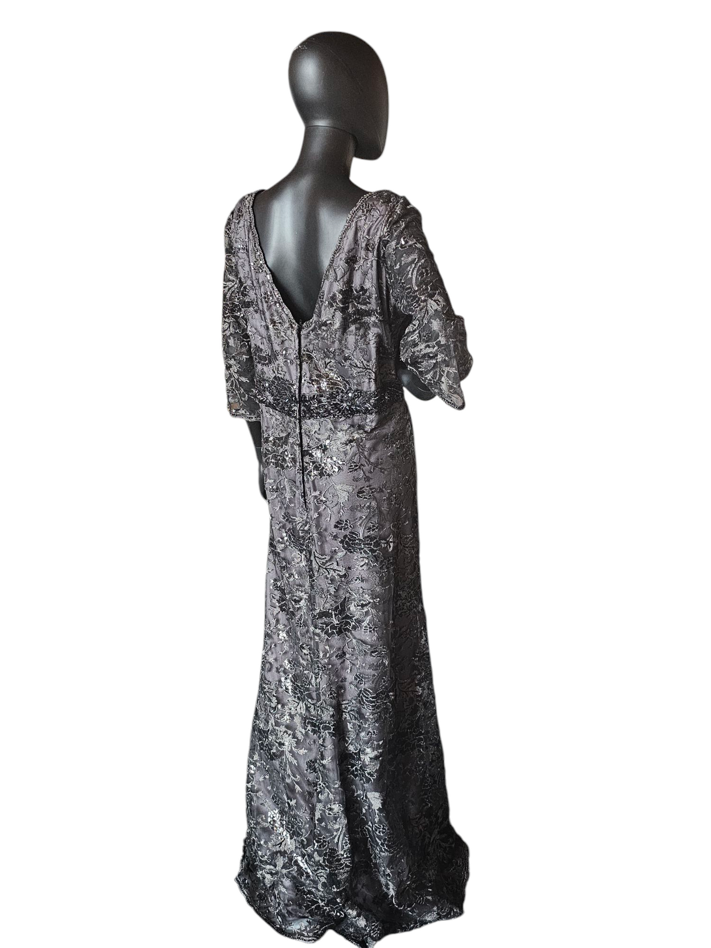 Black Floral Overlay Wide Sleeve Formal Dress - Montage