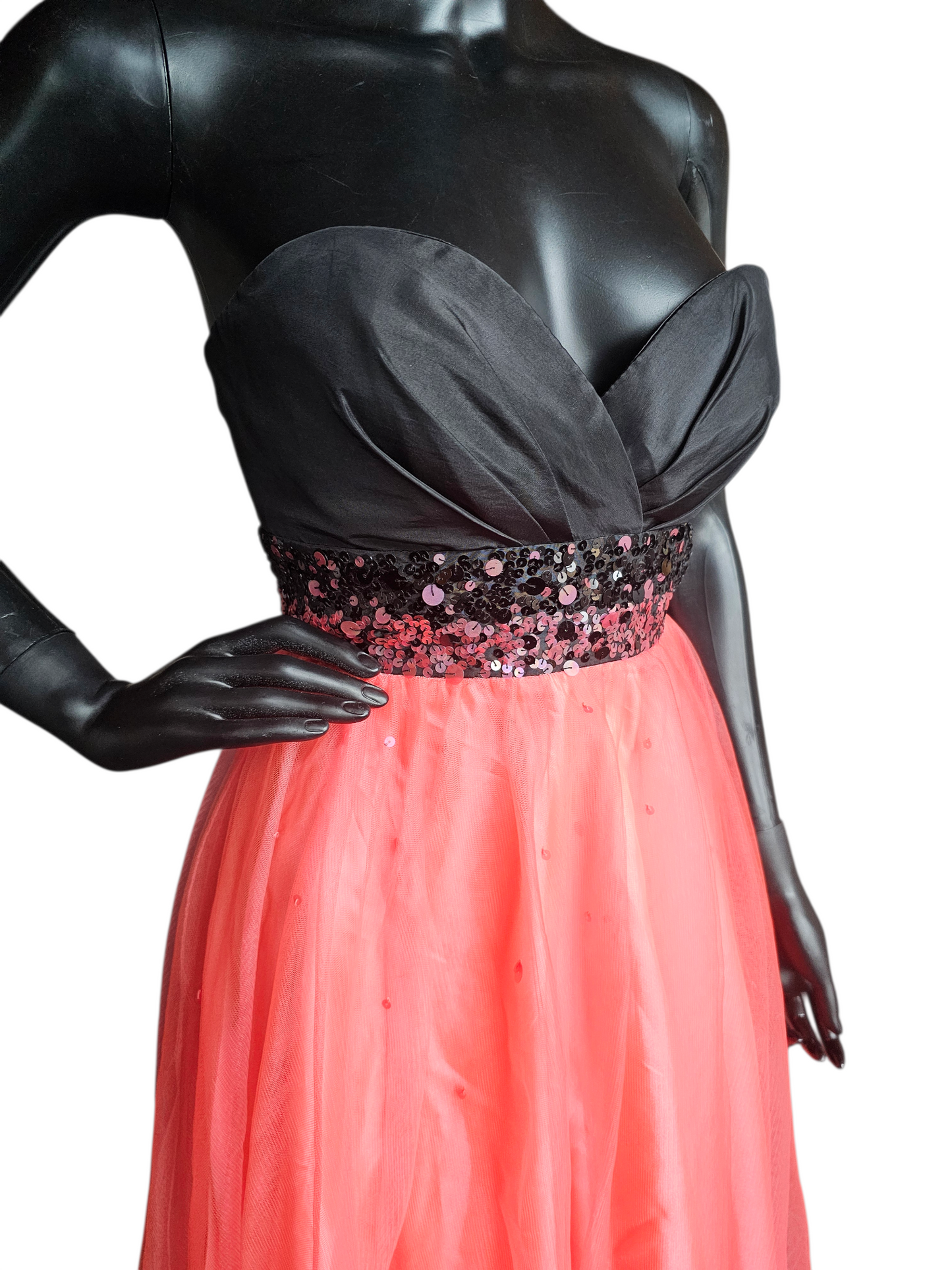 Black/Coral A-Line Tulle Prom Dress - Jump