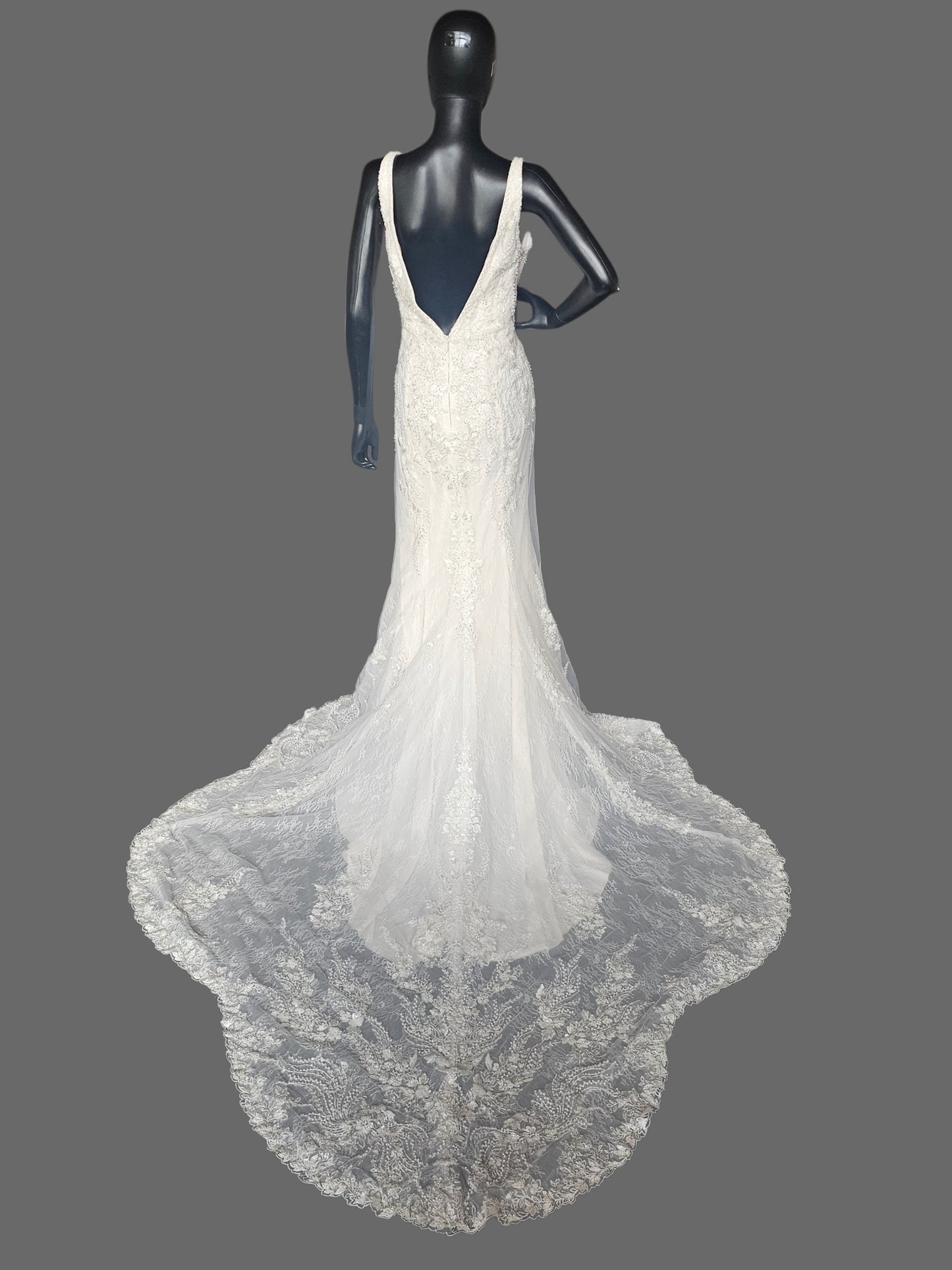 Lace/Pearl V-Neck Fitted Wedding Gown - Maggie Sottero