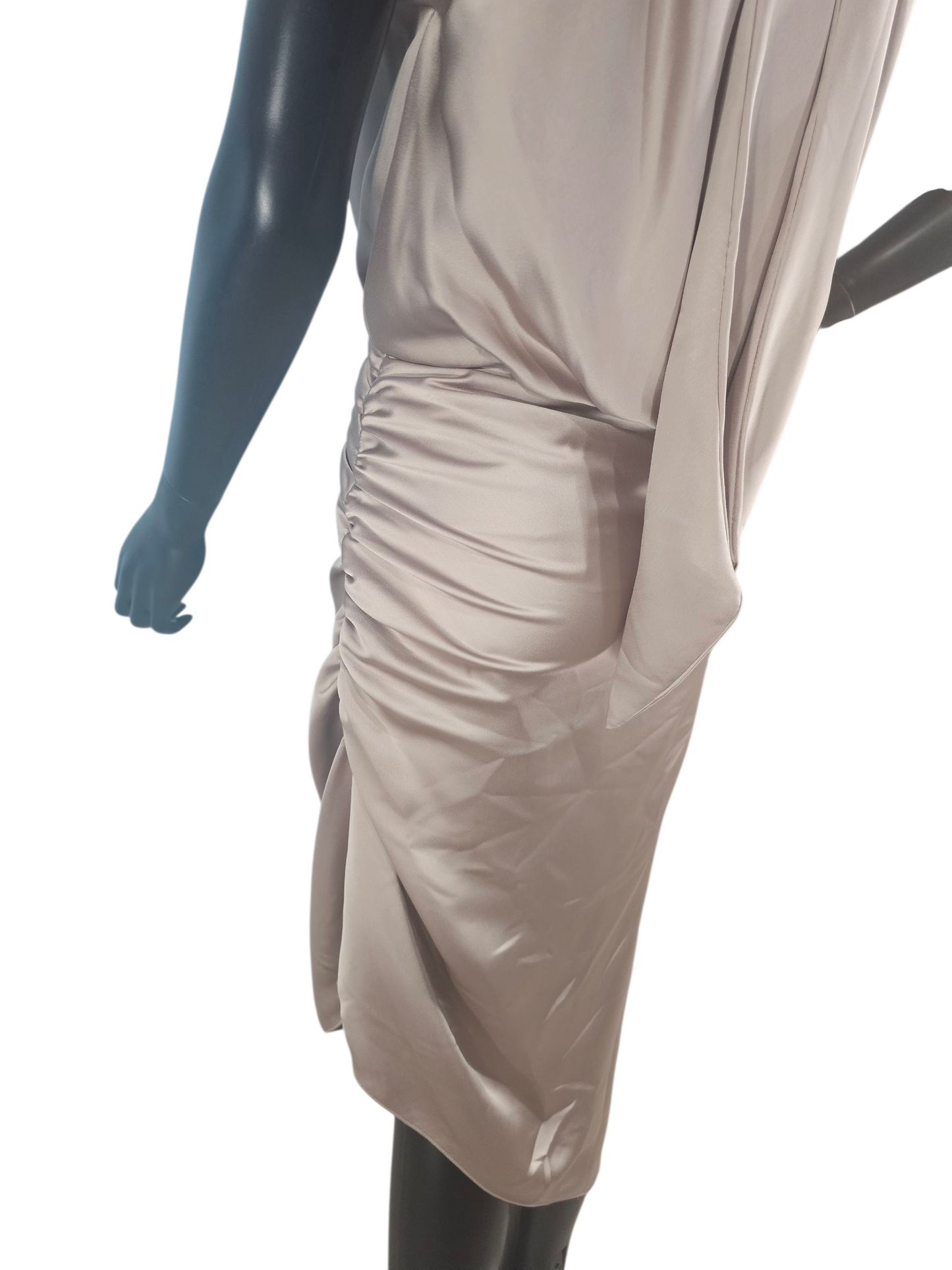 Latte Charmeuse Mock Neck Asymmetrical Cocktail Dress - Mori Lee