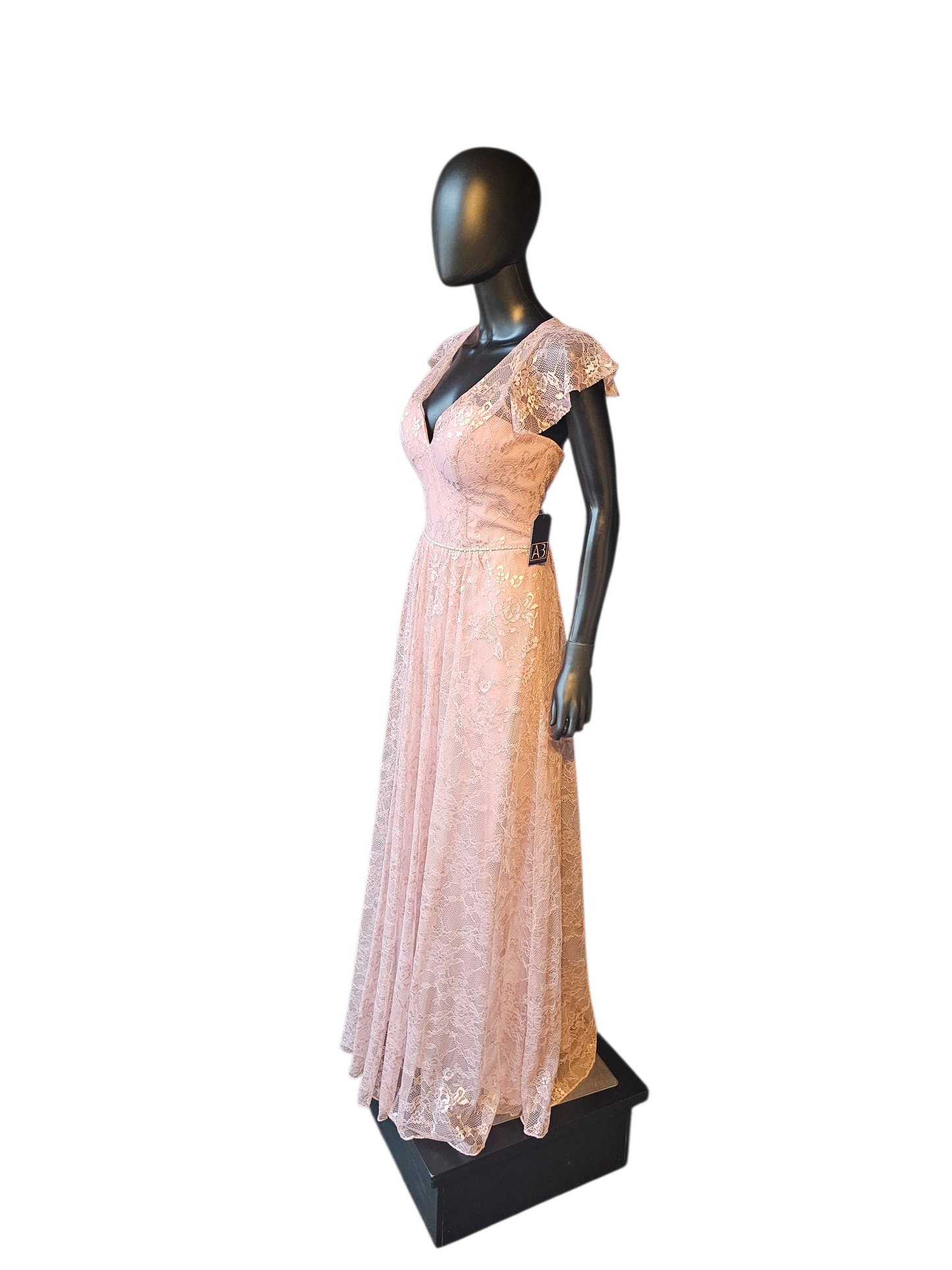 Desert Rose Lace Flutter Sleeve Full Length Formal Gown - Madeline Gardner