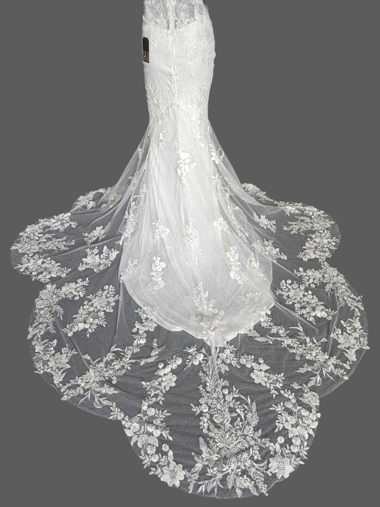 Ivory Fitted Spaghetti Strap Plunge Scallop Train Wedding Gown - Stella Couture