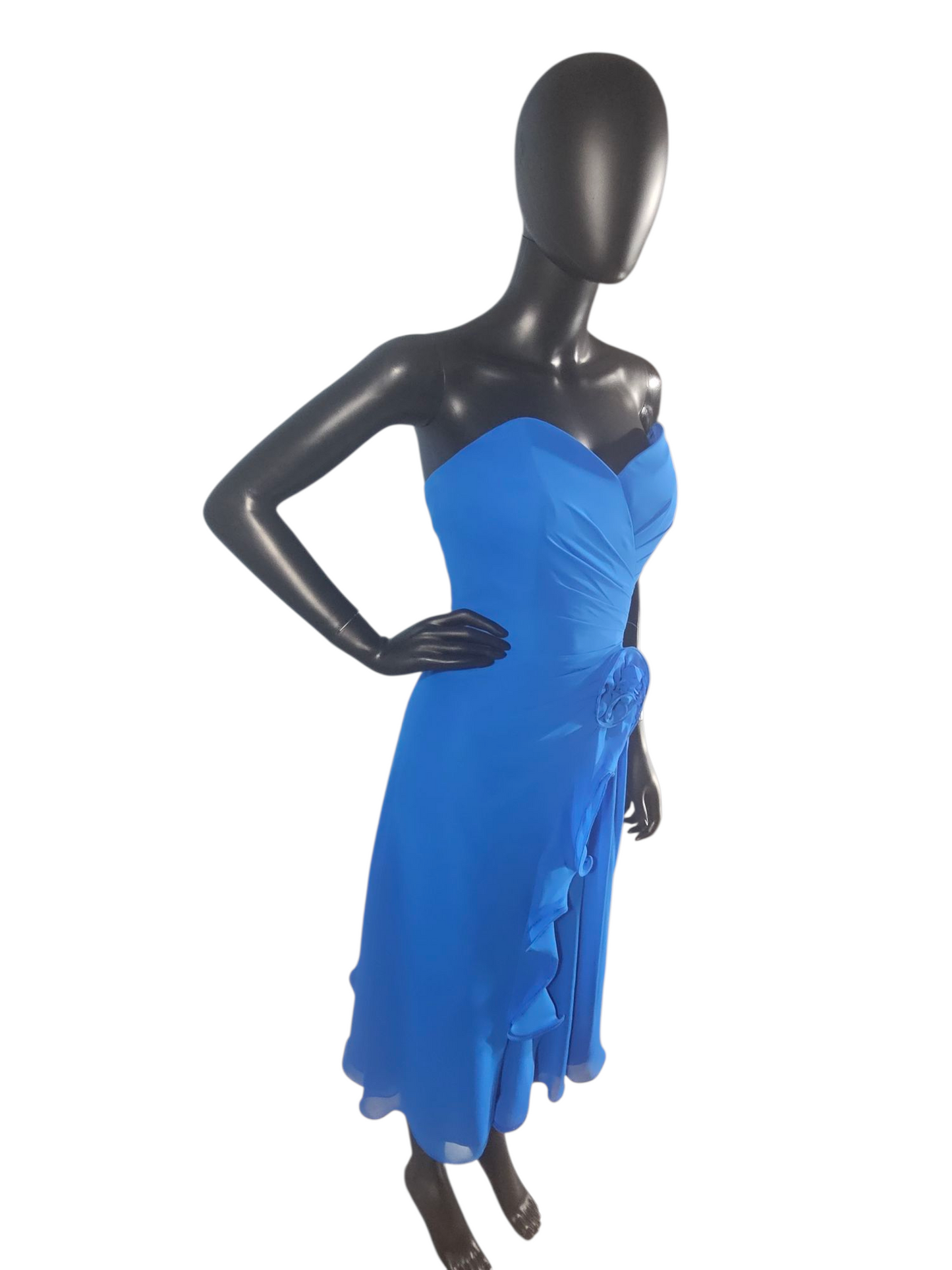 Starry Sapphire Chiffon Strapless Ruched Mid-Length Dress - B2