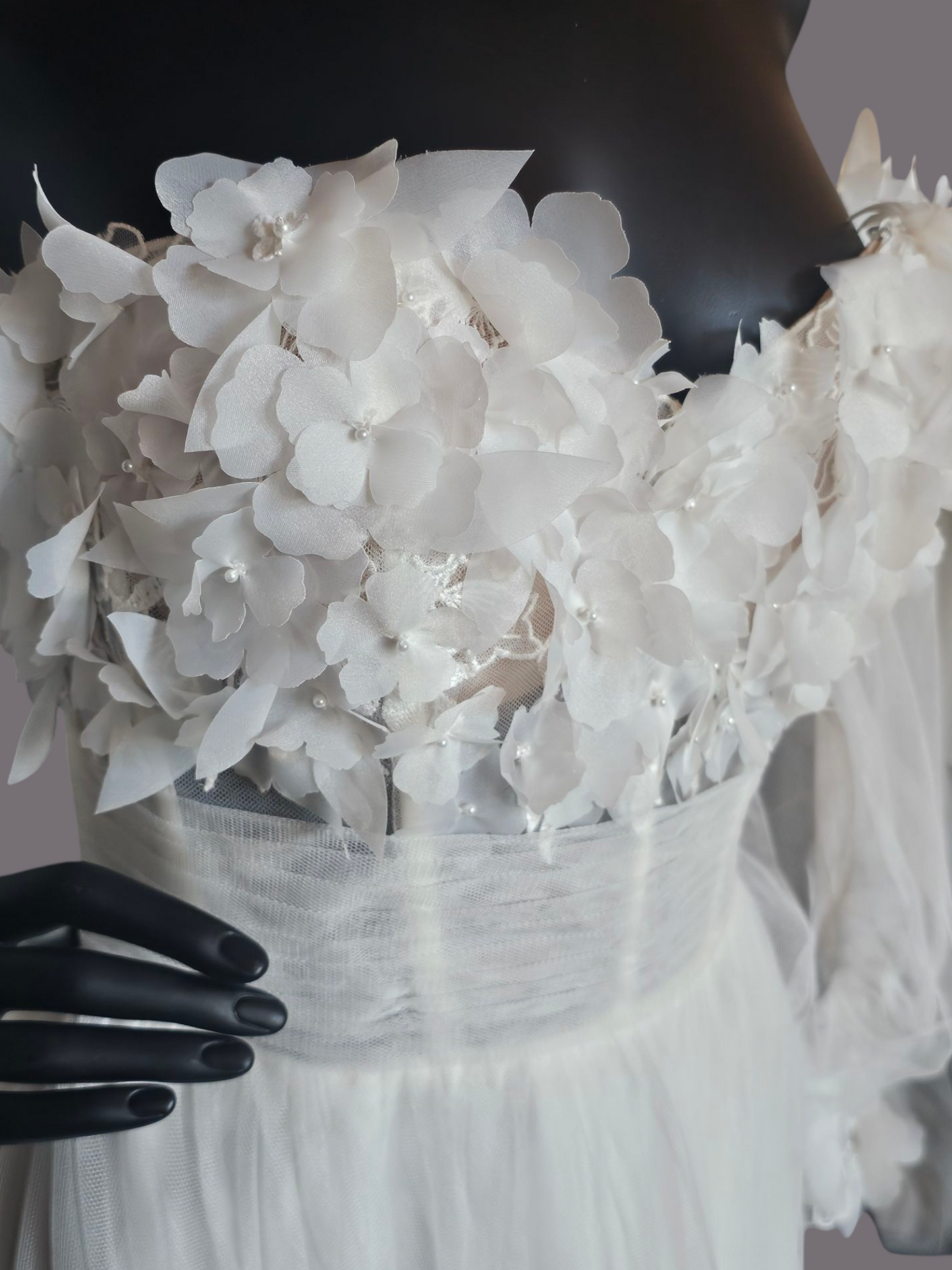 Ivory/Latte Floral Full Tulle Wedding Gown - Sincerity