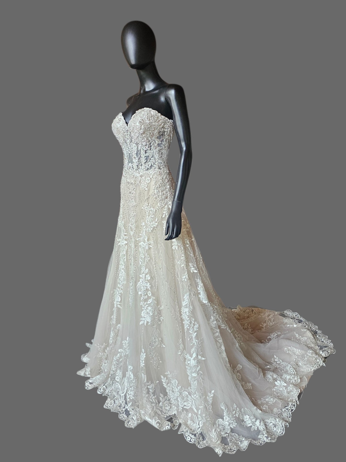 Strapless Sweetheart Illusion Bodice Beaded Fit/Flare Wedding Gown - Beloved