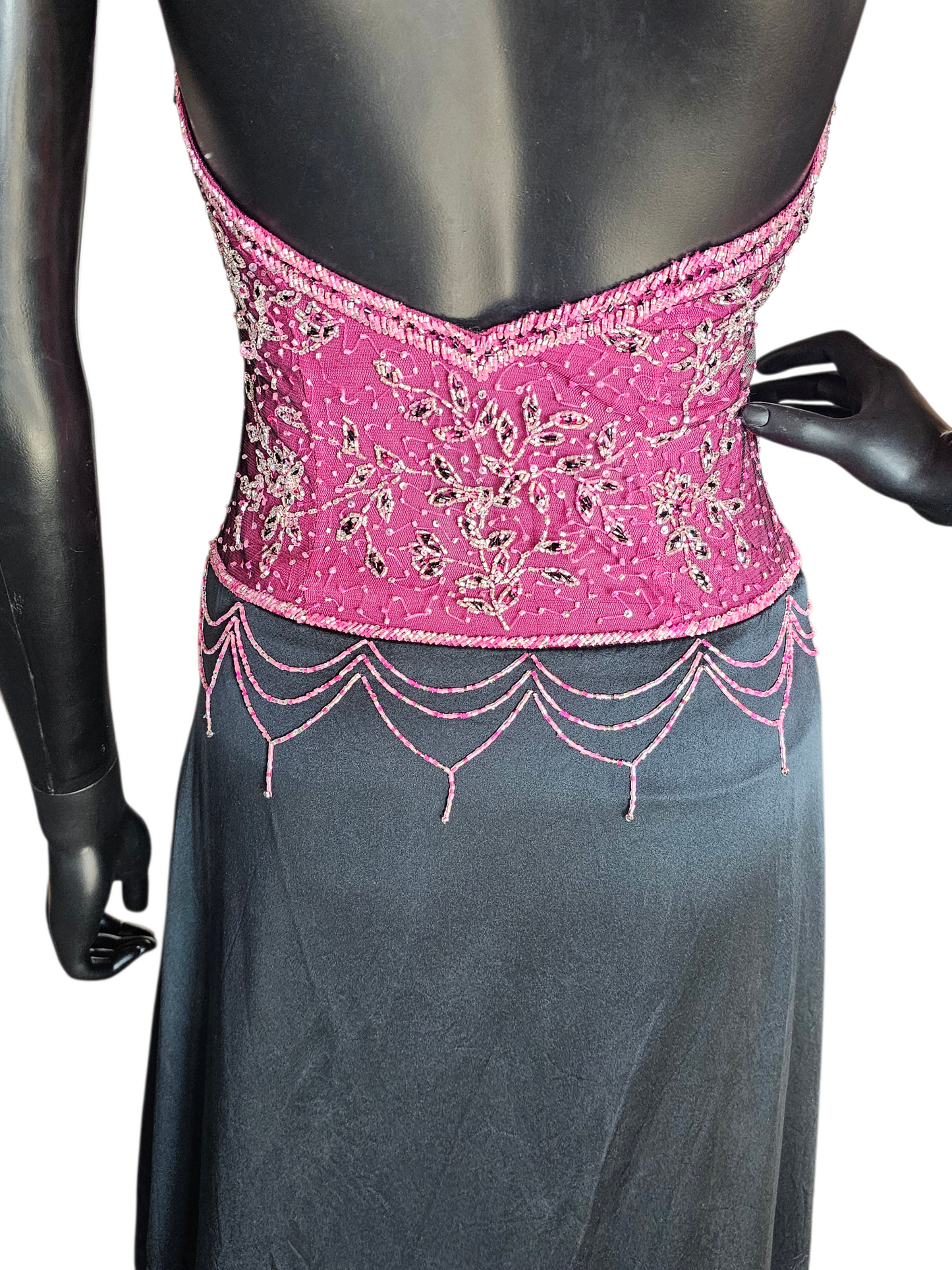 Vintage Y2K 100% Silk Pink/Black Halter High Low Hem Dress - Cassandra Stone