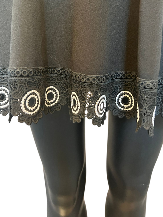 Black Crepe White Embroidered Cocktail Dress / Party Dress