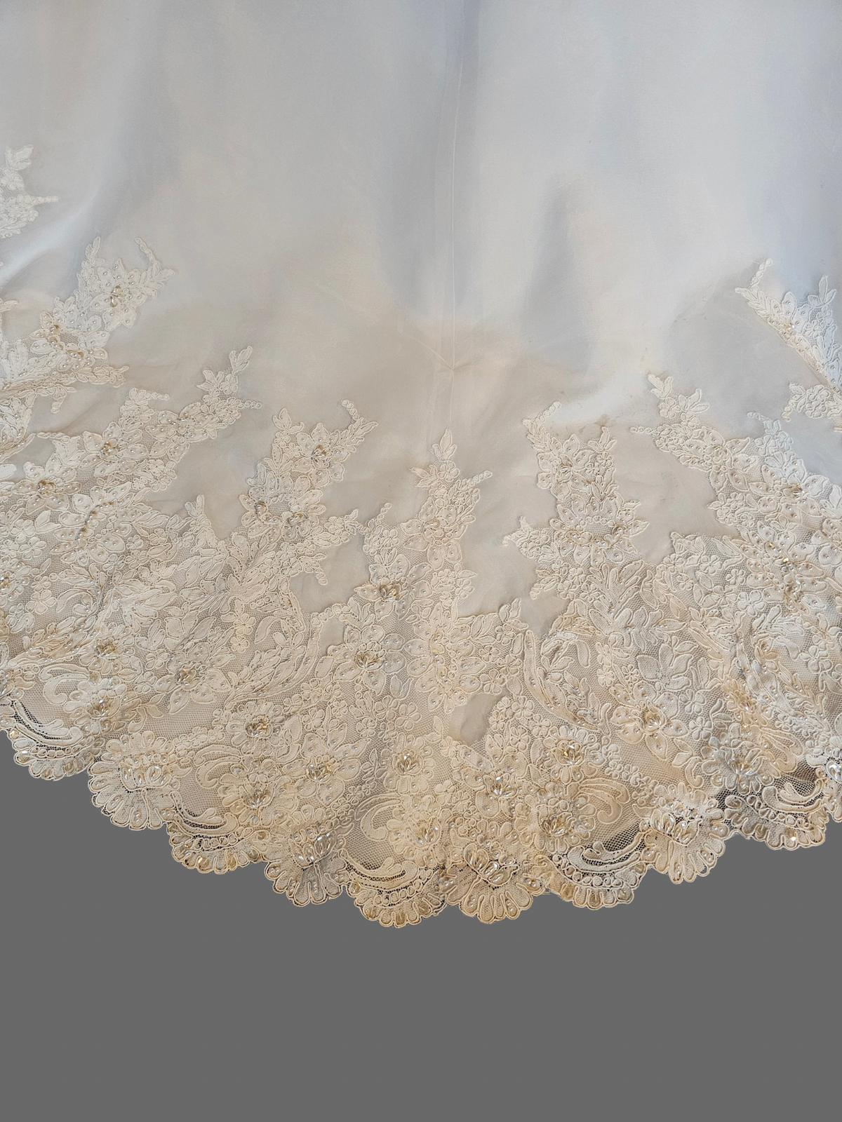 V-Neck Lace Applique Organza Wedding Gown - Oleg Cassini