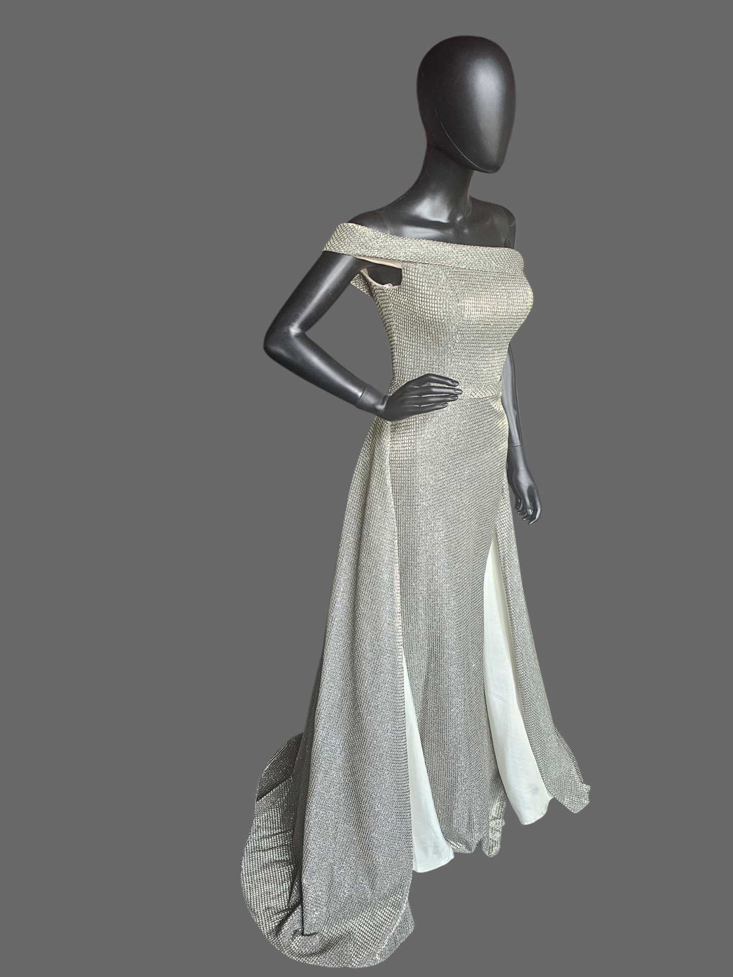 Gold Metallic Off Shoulder A-Line Overskirt Formal Dress NWT - Jovani