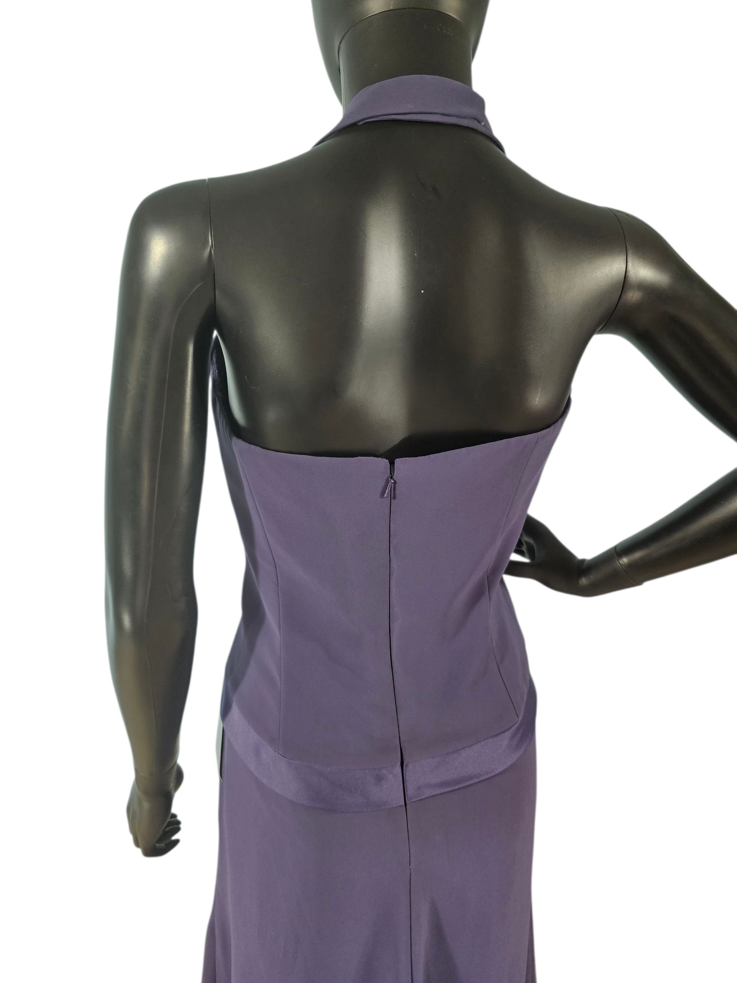 Purple Chiffon Drop Waist Halter Dress - After Six