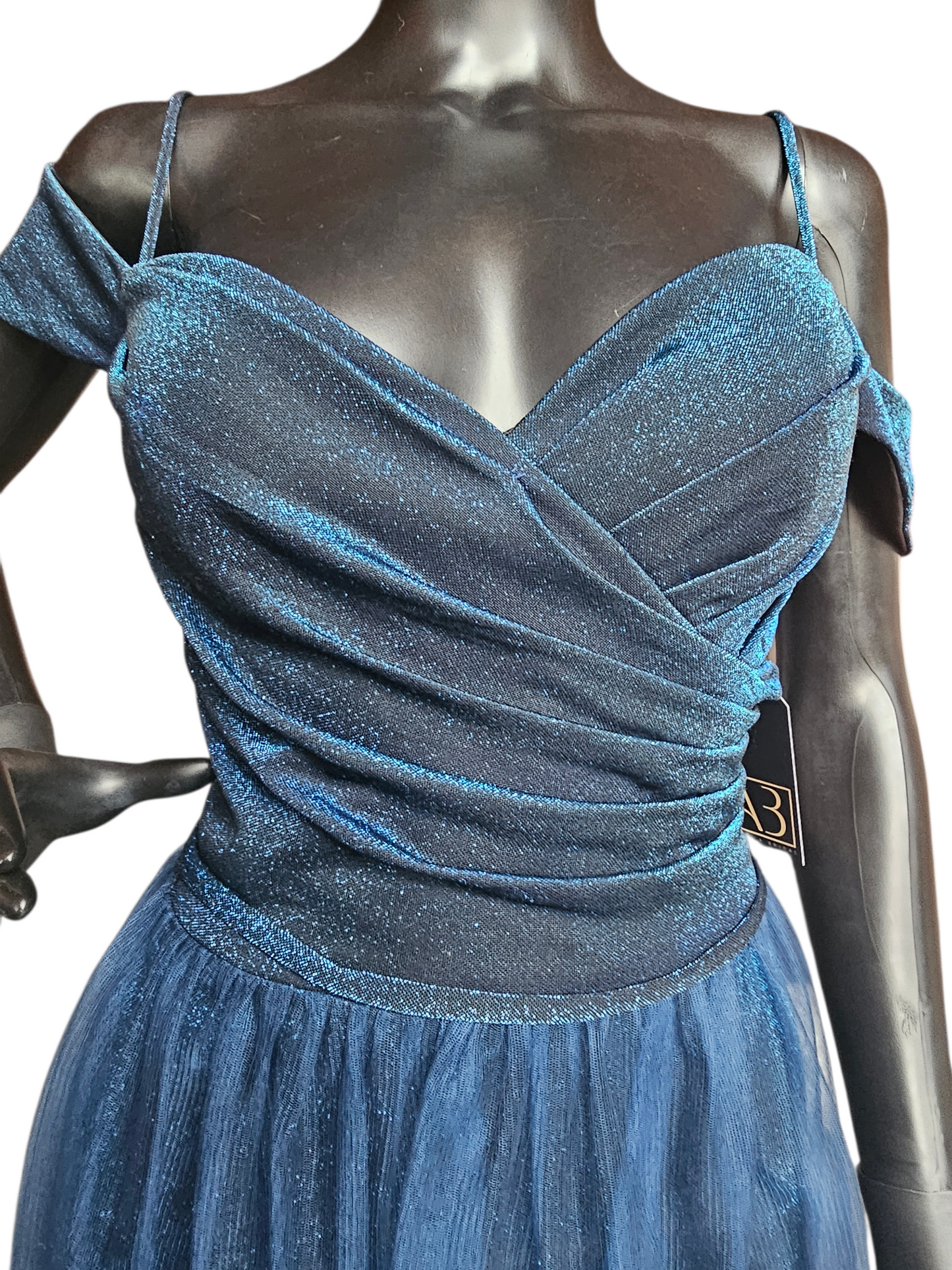 Blue Glitter Off Shoulder A-Line Formal Dress - Da Vinci