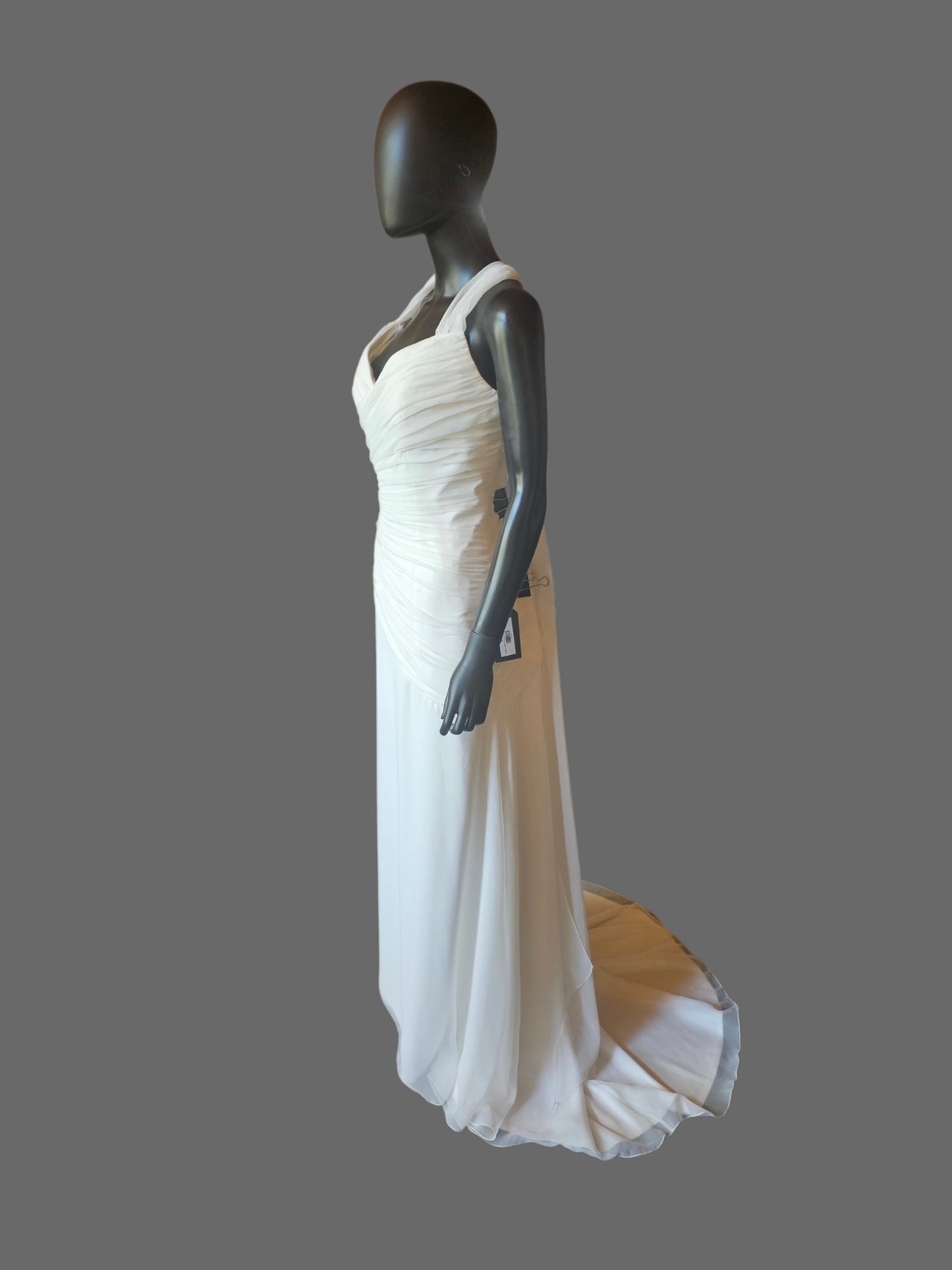 Chiffon Halter Asymmetrical Fit/Flare Beaded Applique - Private Label