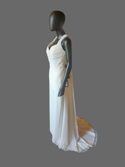 Chiffon Halter Asymmetrical Fit/Flare Beaded Applique - Private Label