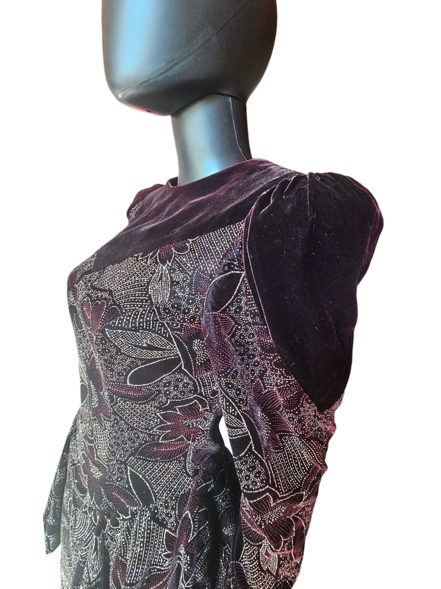 Vintage Dark Burgandy Velvet Peplum Party Dress - Jessica McClintock