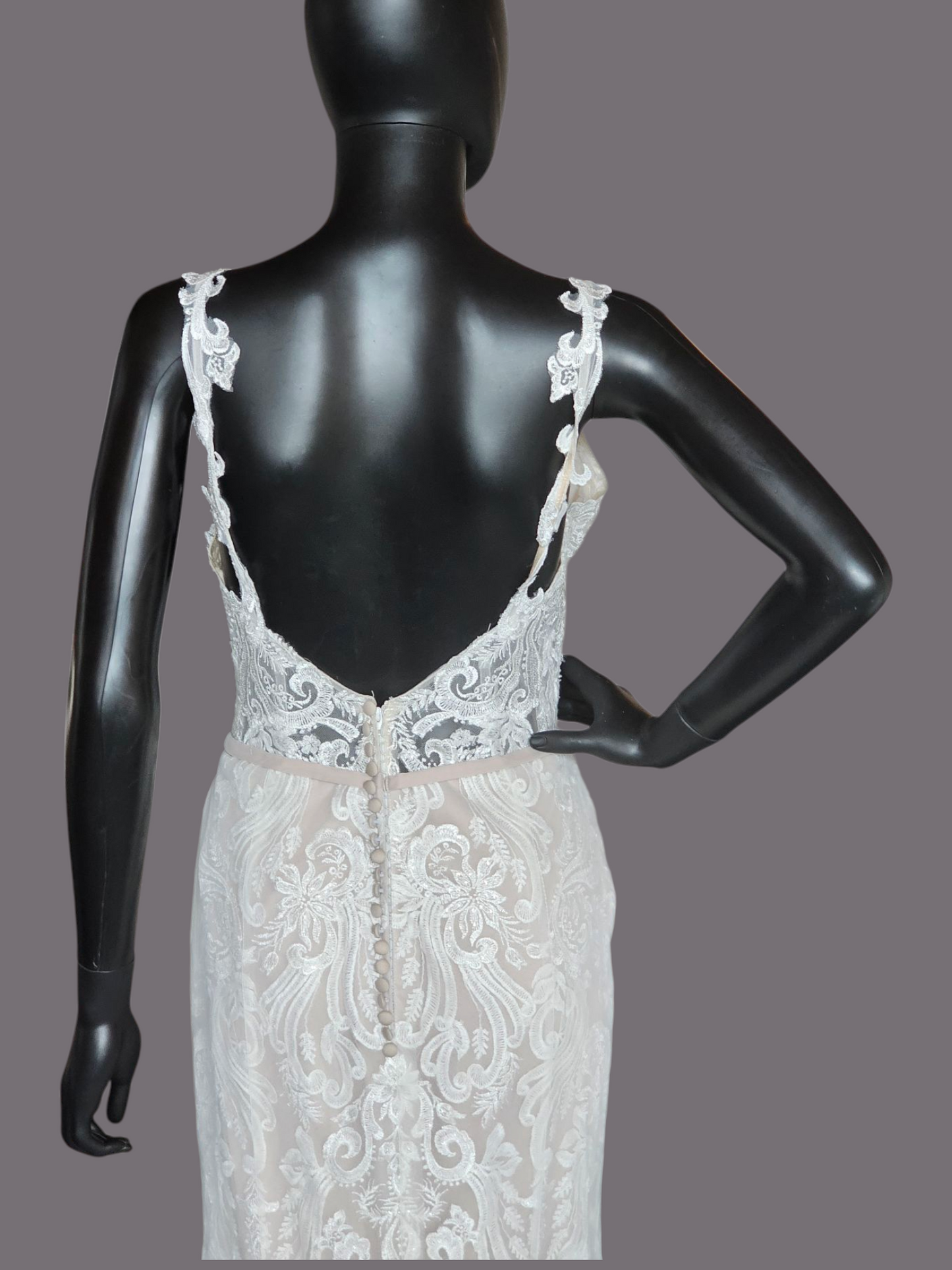 Ivory/Cappuccino Lace Applique Fit and Flare - Mori Lee