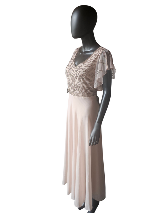 Soft Rose Flutter Sleeve Formal Dress - Jkara - Petite