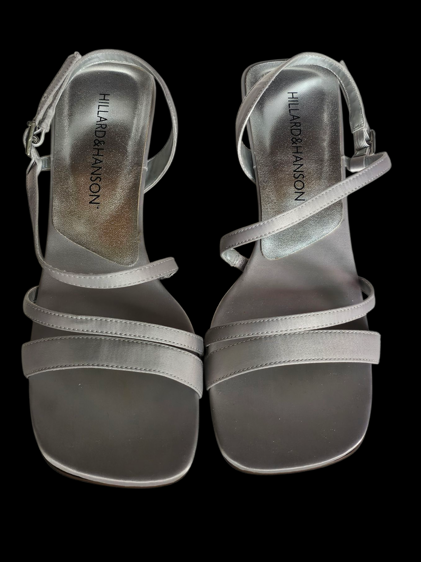 Silver Satin Strappy Sandal Kitten Heel