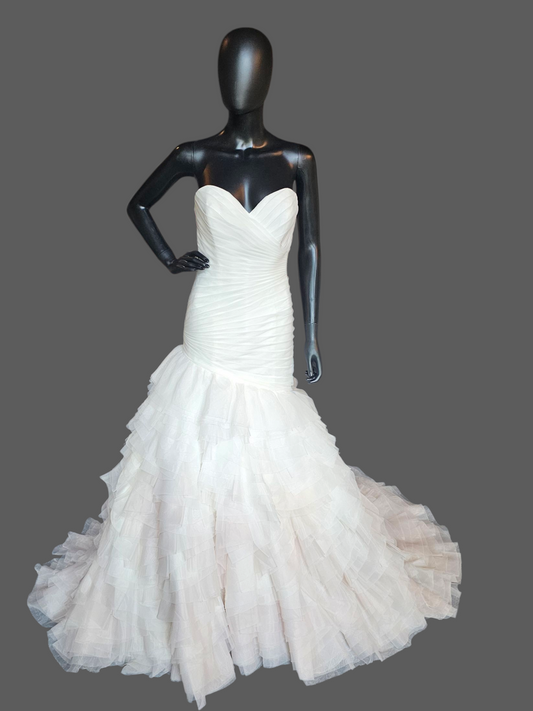 Ivory/Gold Ombre Fit/Flare Ruffle Sweetheart Wedding Gown - Mori Lee