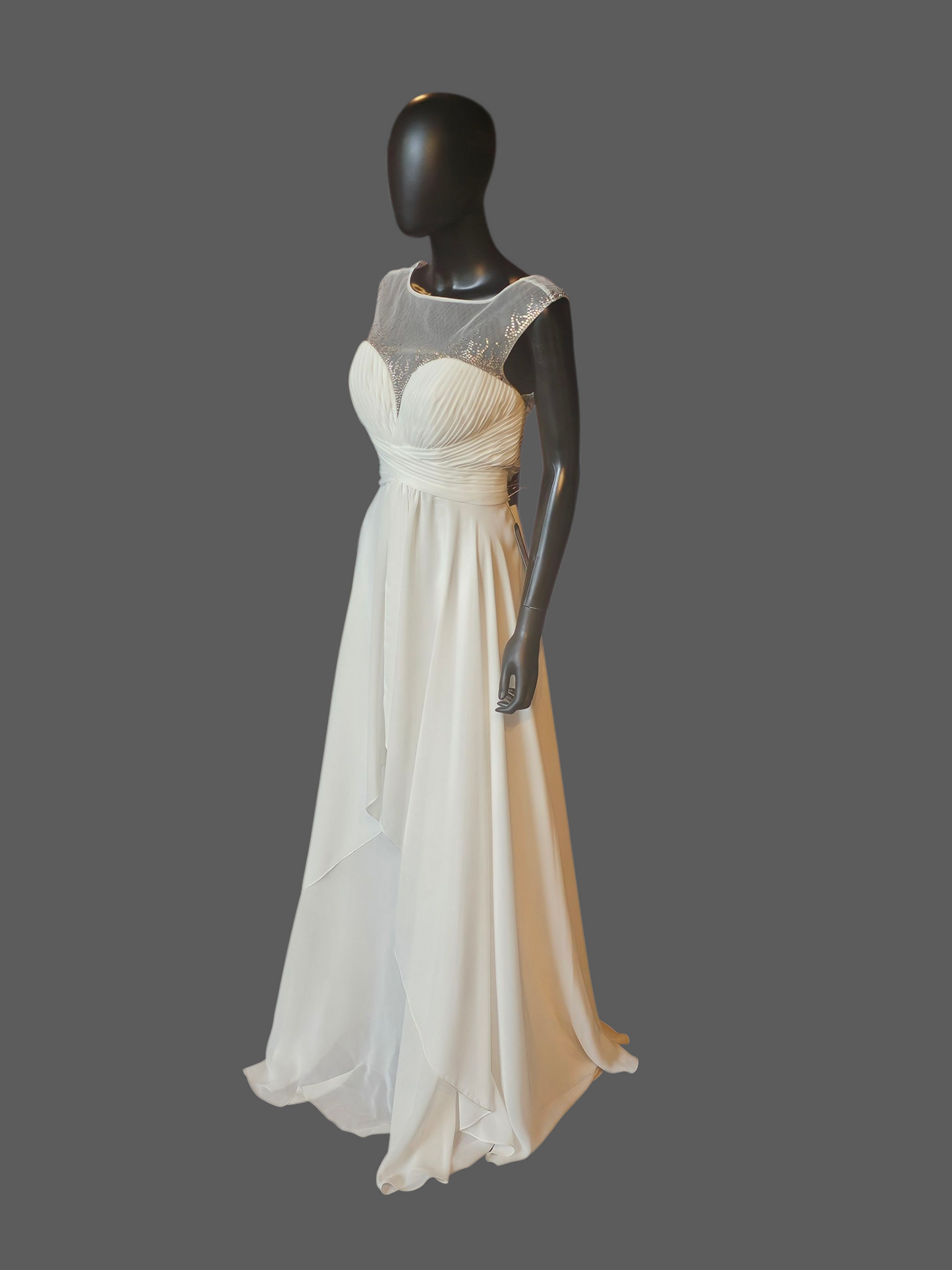 Ivory Chiffon Illusion Sparkle V-Neckline Wedding Gown - PC Marys