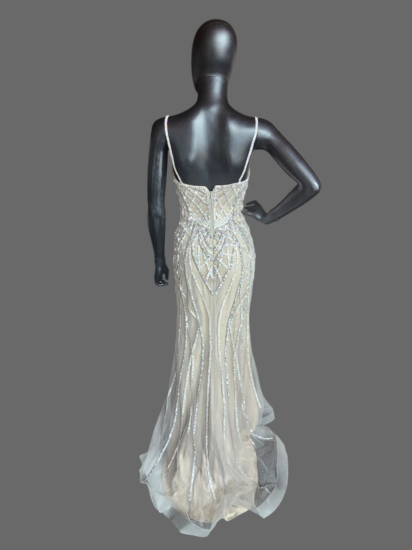 Nude Plunge Crystal Fitted Formal/Gala Dress - GB Social