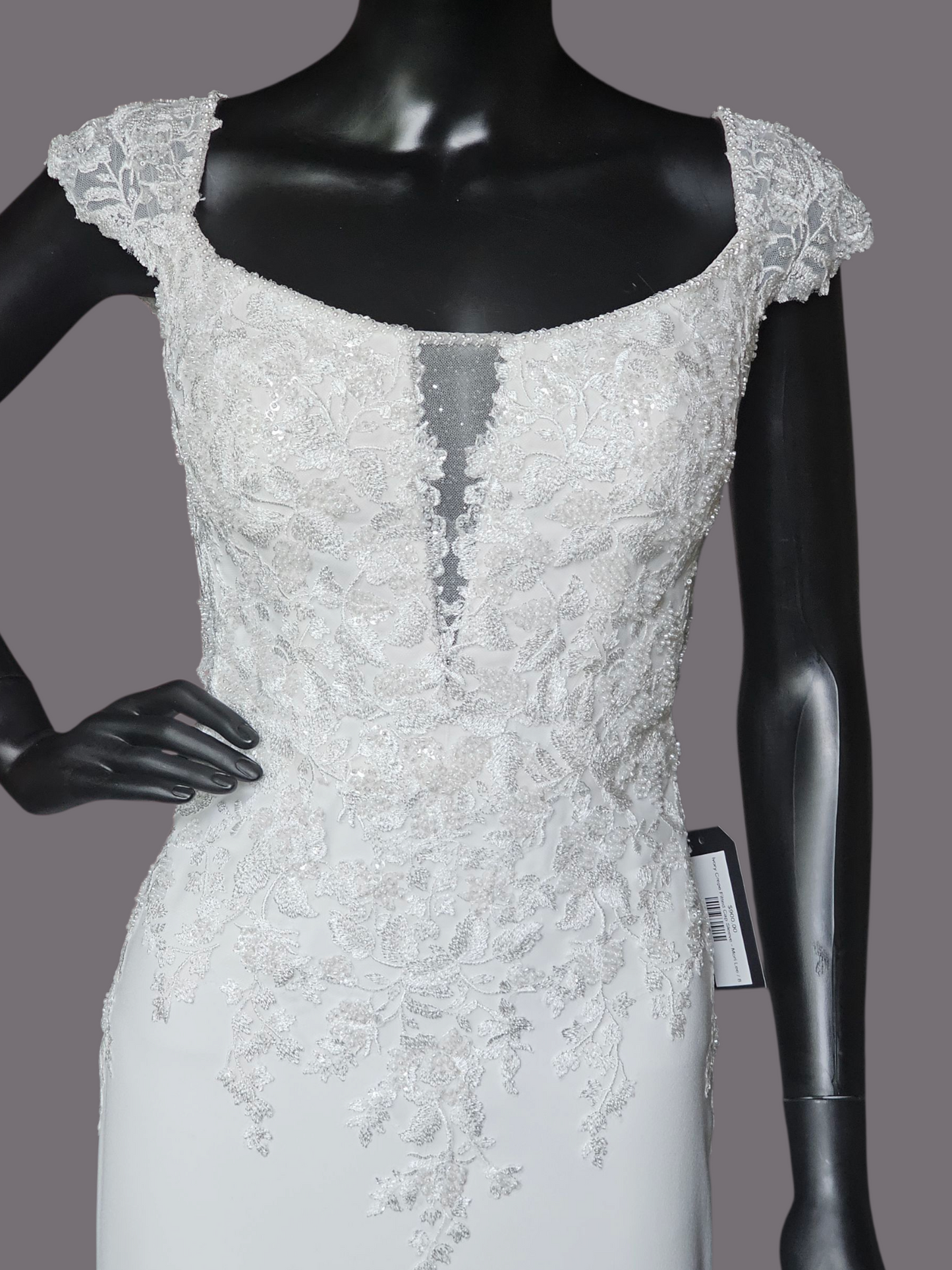 Ivory Crepe Fitted Cap Sleeve Wedding Gown - Mori Lee