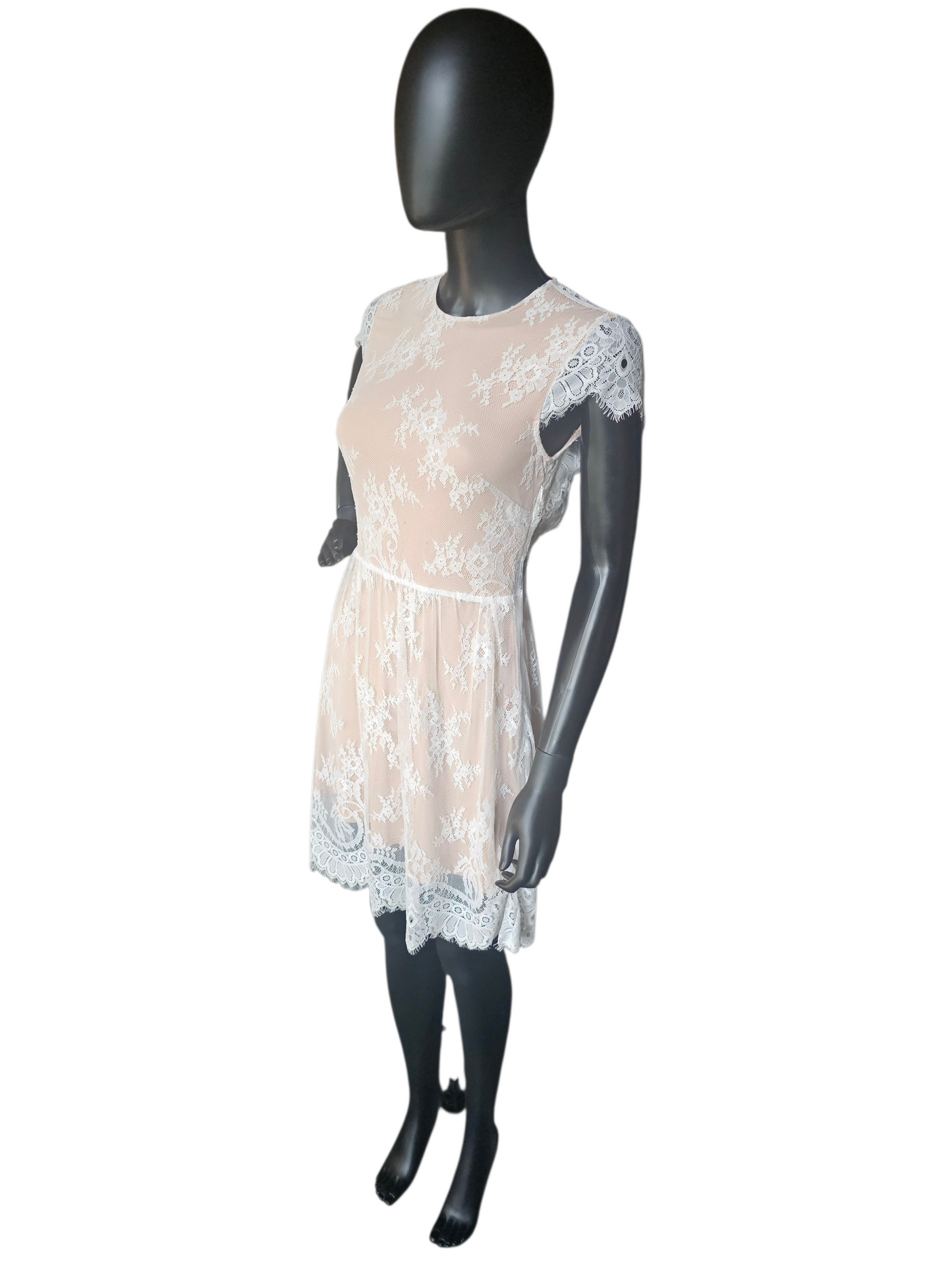 White/Tan Open Back Lace Short Party Dress