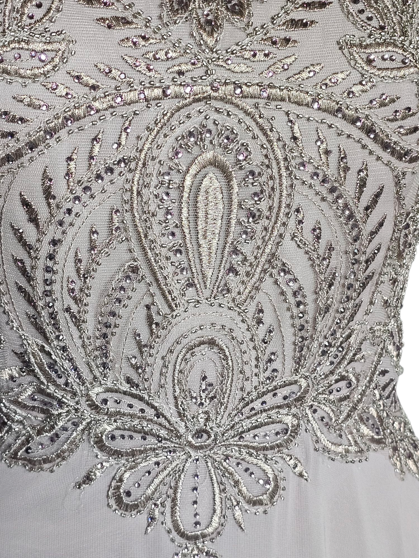 Lilac Chiffon Cap Sleeve Embroidered Formal Gown - MGNY