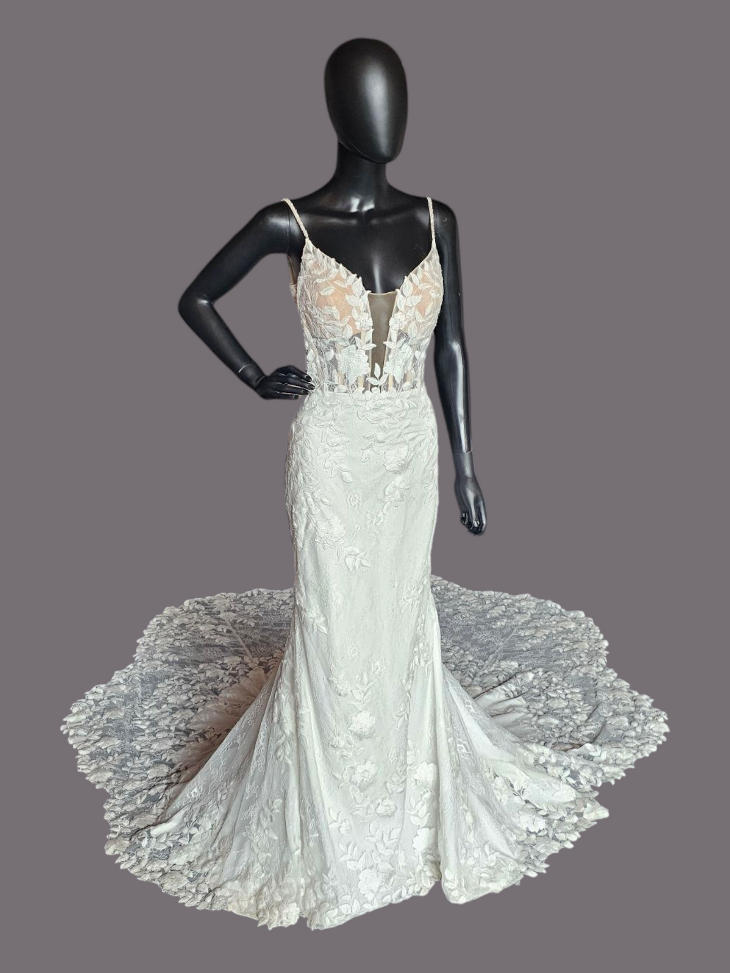 Ivory Lace Illusion Plunge Fitted - Brooklyn Grace