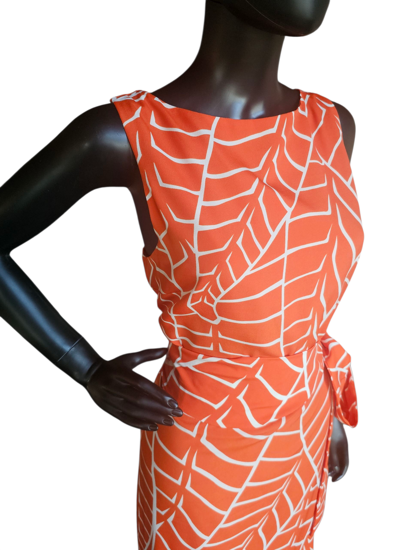 Orange/White Abstract Print Mid Length Dress - Susana Monaco
