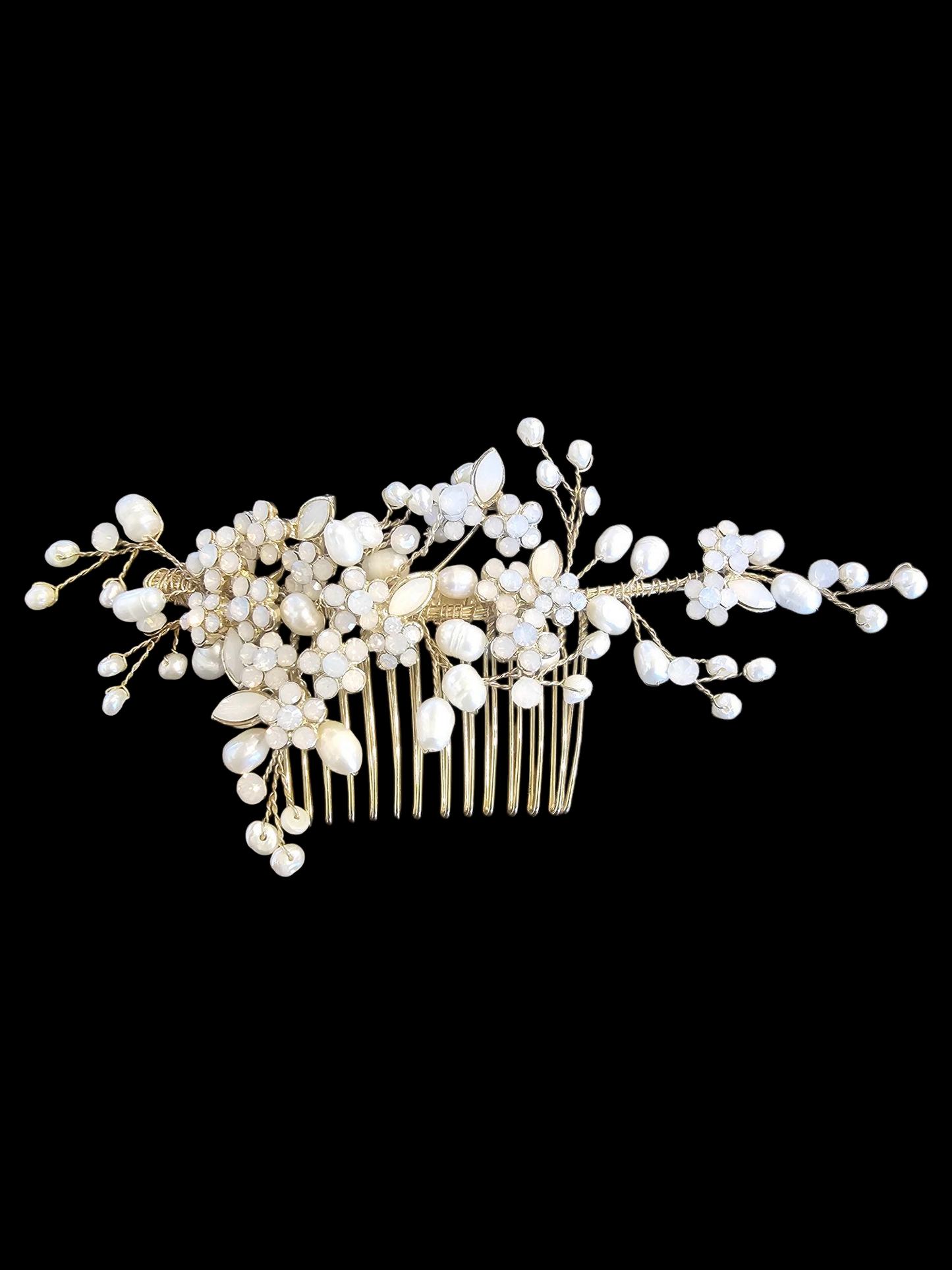 Gold Freshwater Pearl/Moonstone Hair Comb