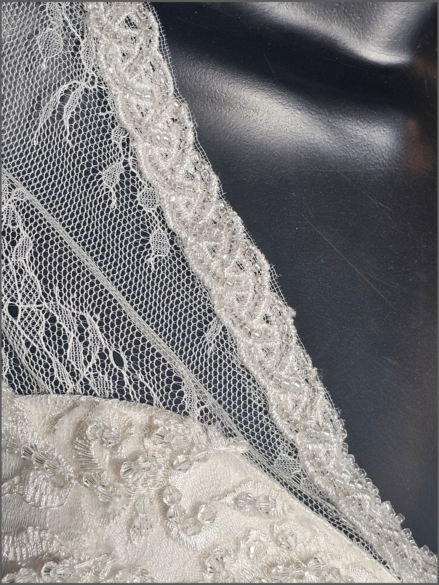 Ivory Lace Long Sleeve V-Neck Wedding Gown - Di La Sena