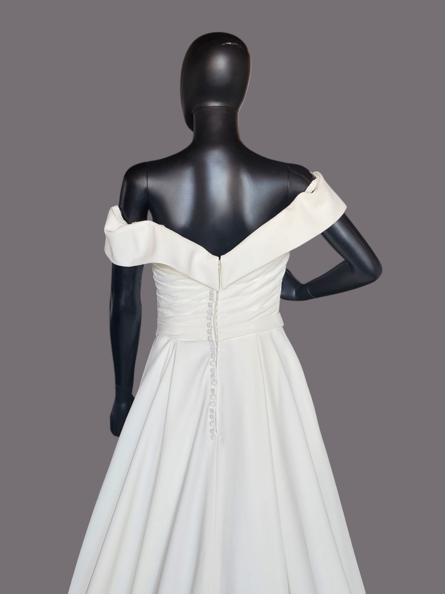 Off Shoulder/Portrait Collar Simple Ivory Crepe Wedding Gown - Mori Lee