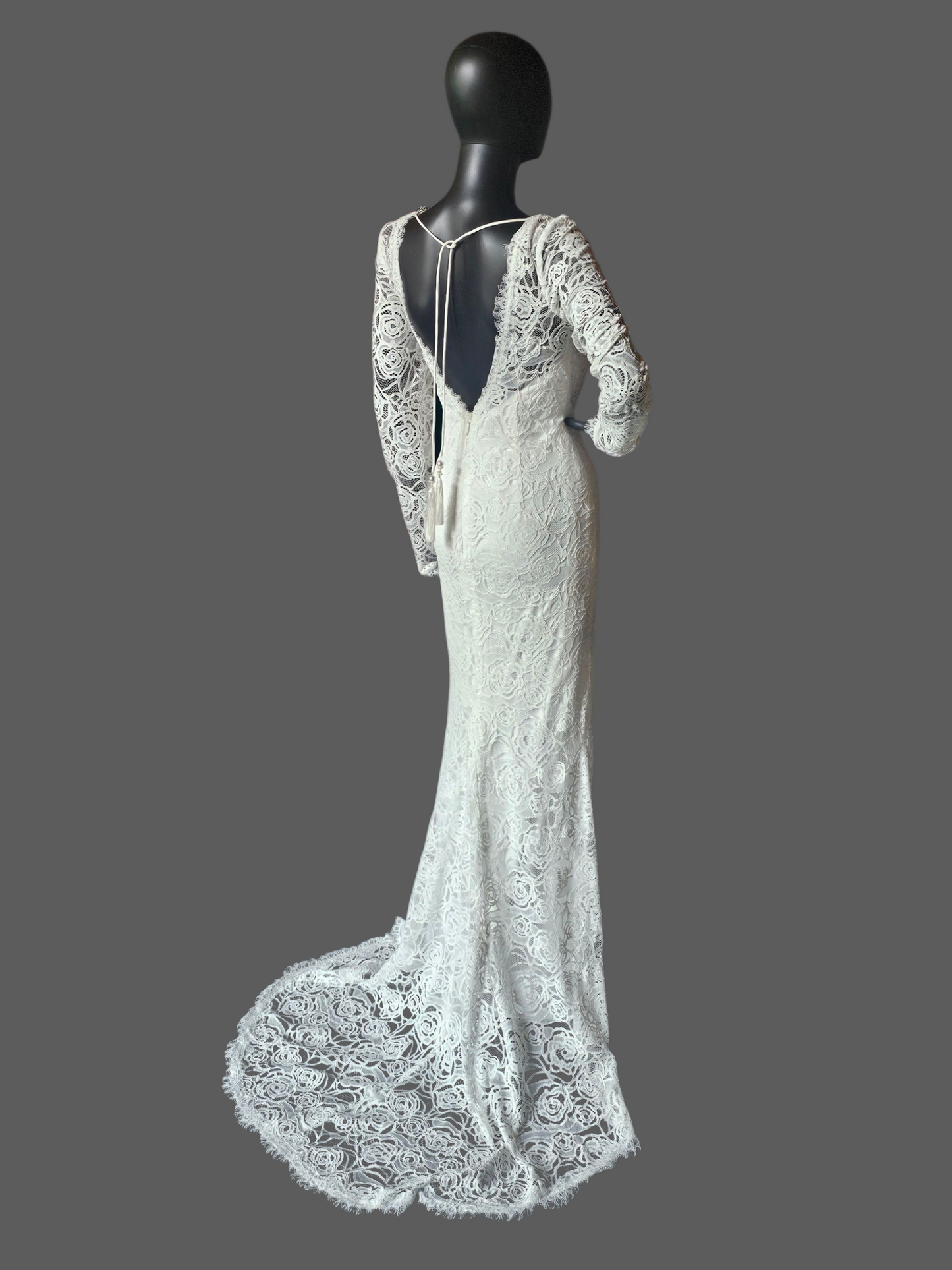 Ivory Long Sleeve Lace Fit/Flare Wedding Gown - DB Bridal