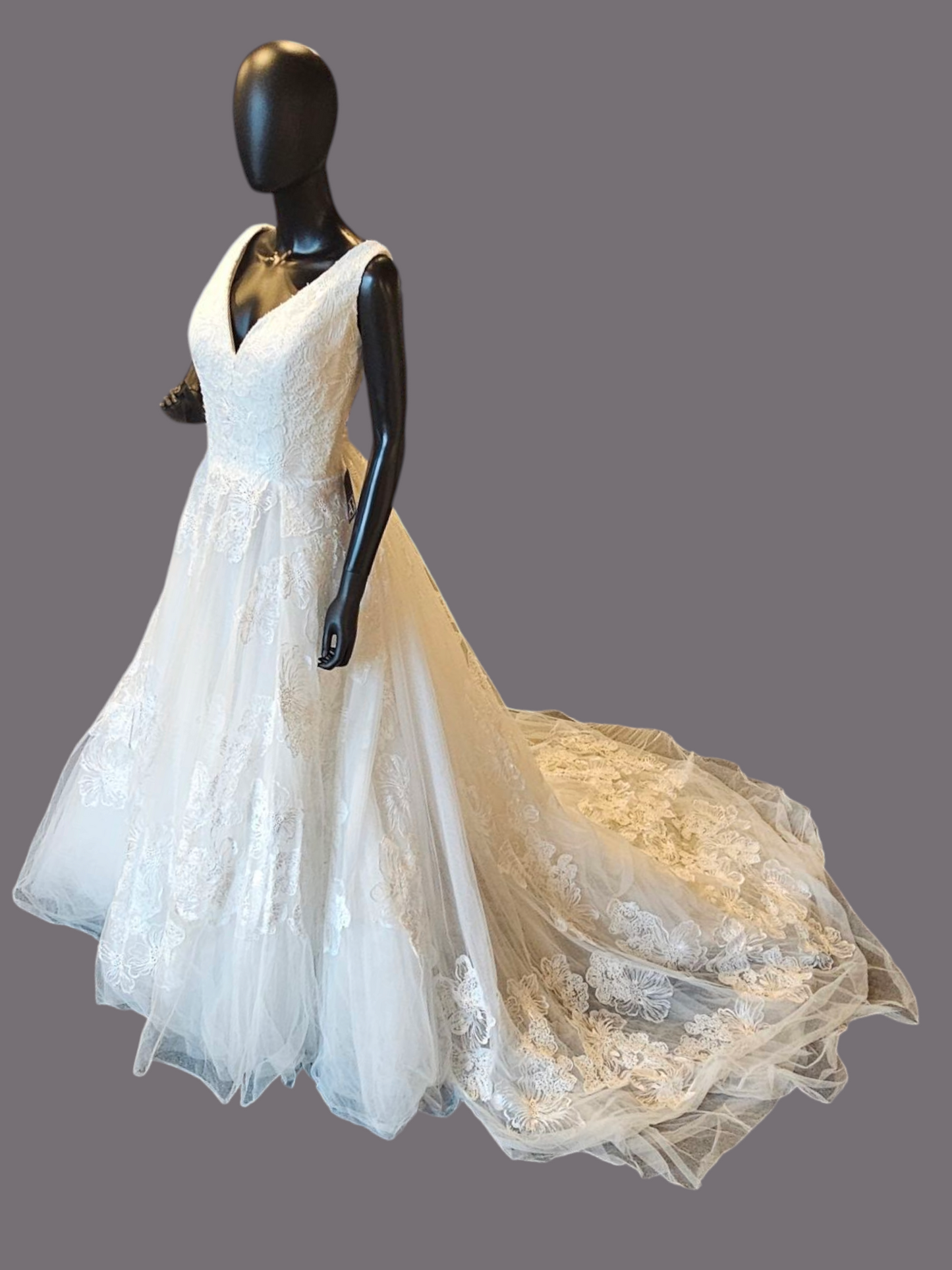 Ivory V-Neck Full Skirt Large Scale Floral Embellished Wedding Gown - Adrianna Papell