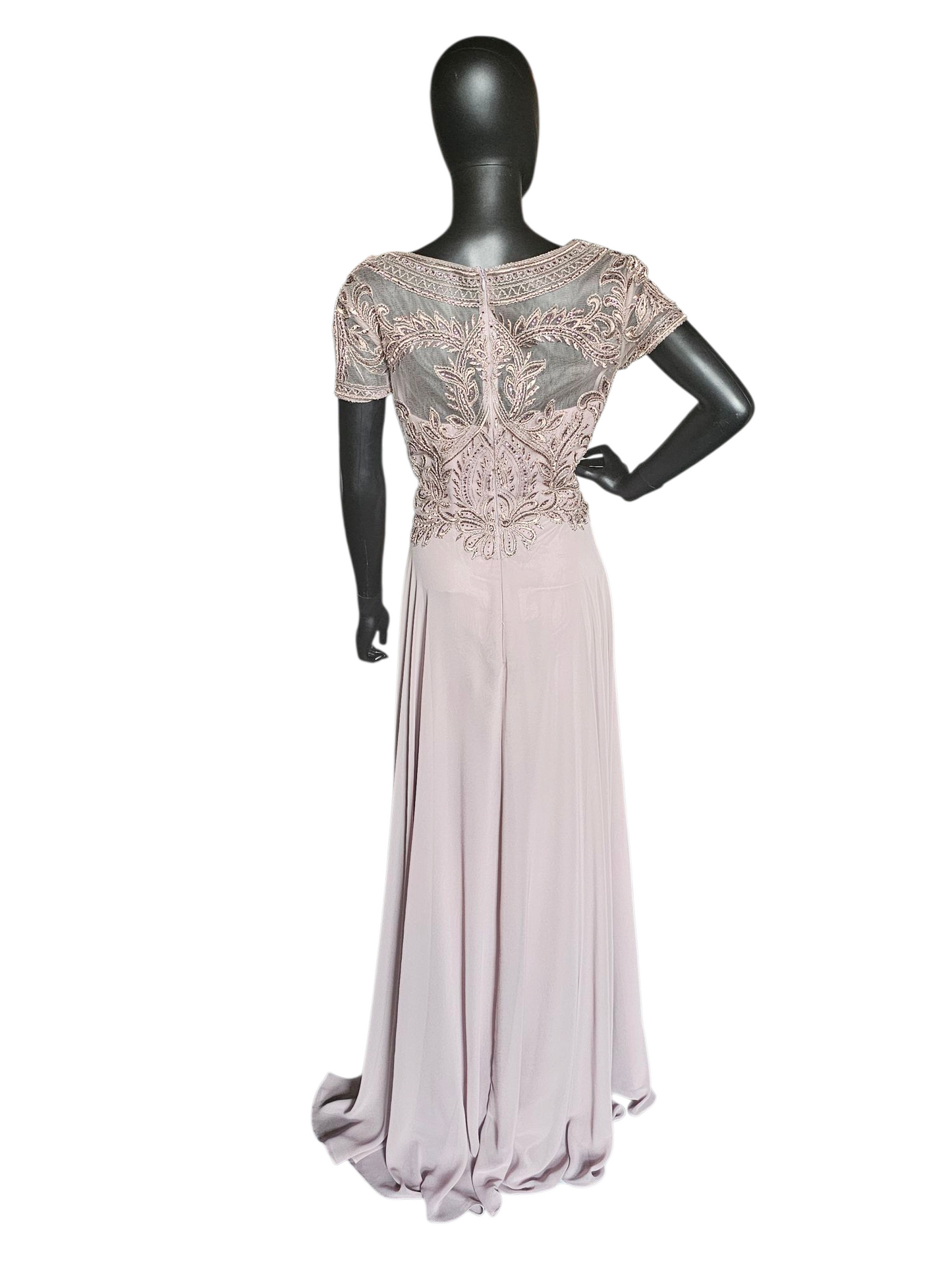 Lilac Chiffon Cap Sleeve Embroidered Formal Gown - MGNY
