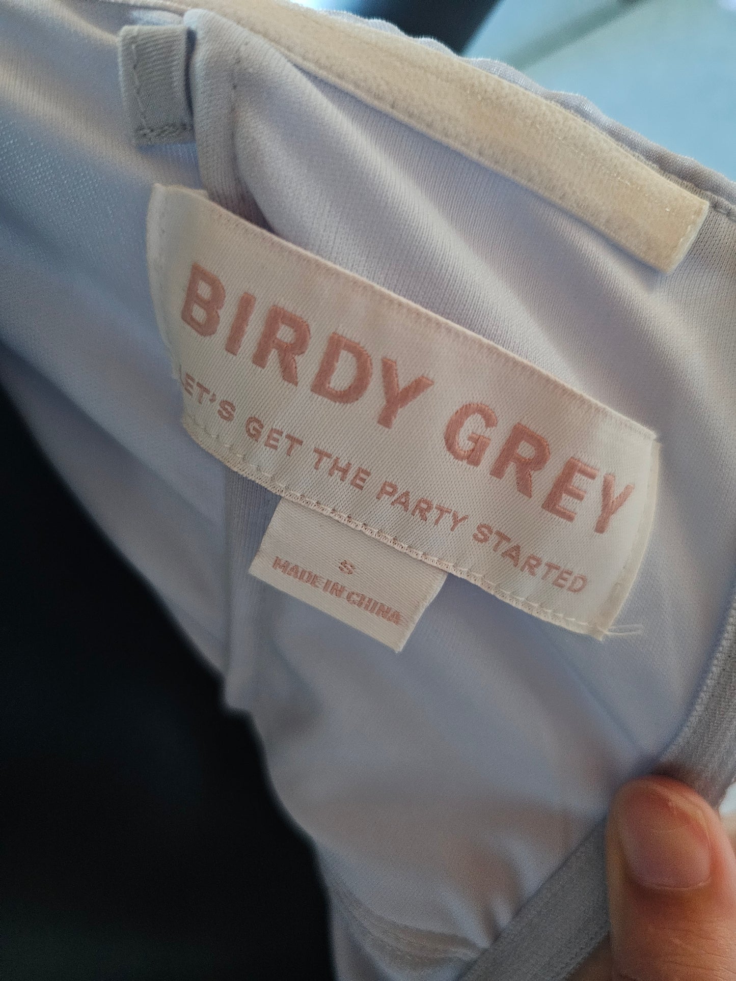 Soft Blue Chiffon Drape Shoulder Formal Dress - Birdey Grey