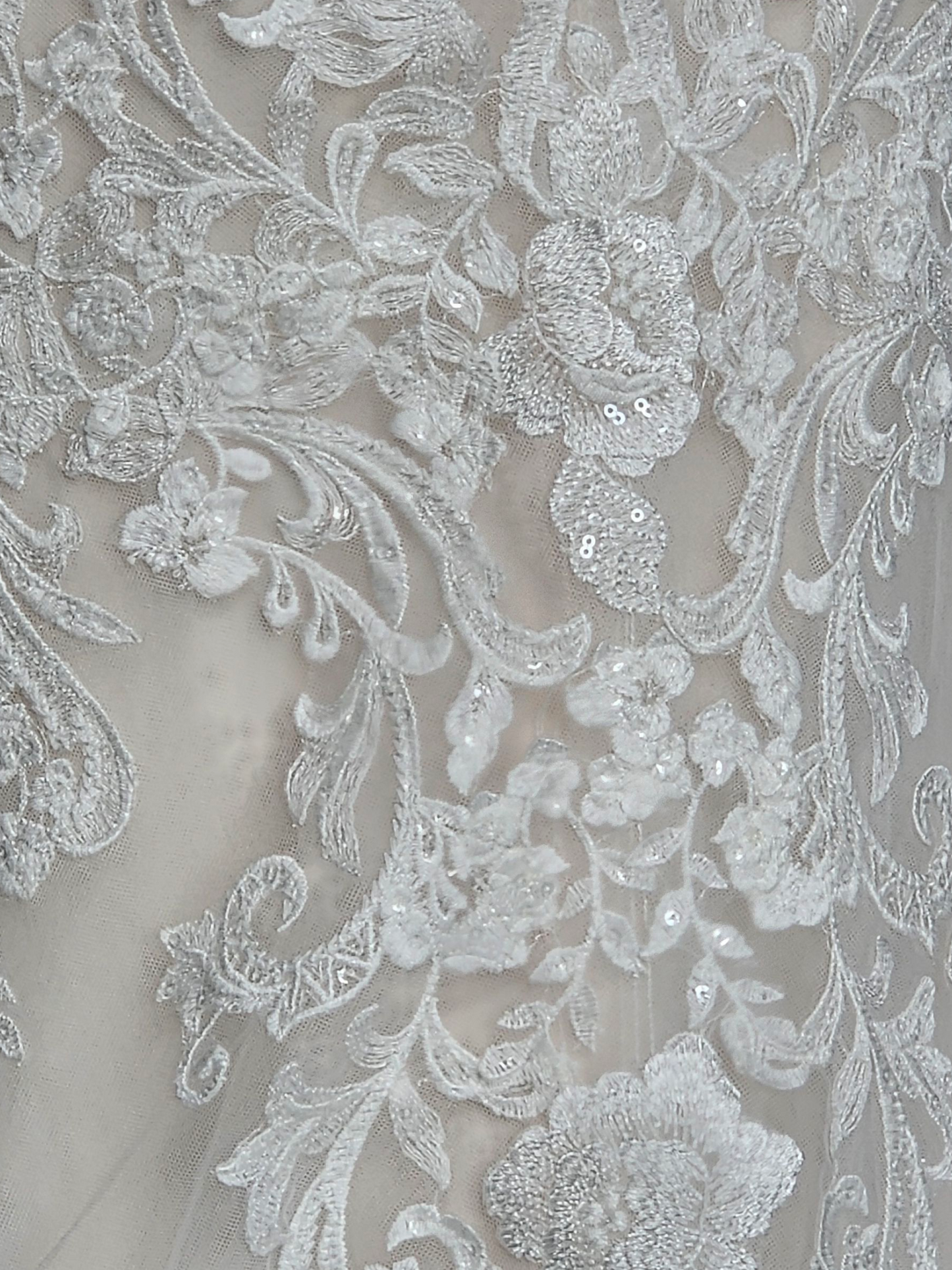 Ivory/Champagne Lace Off Shoulder/Portrait Collar Wedding Gown - Mori Lee