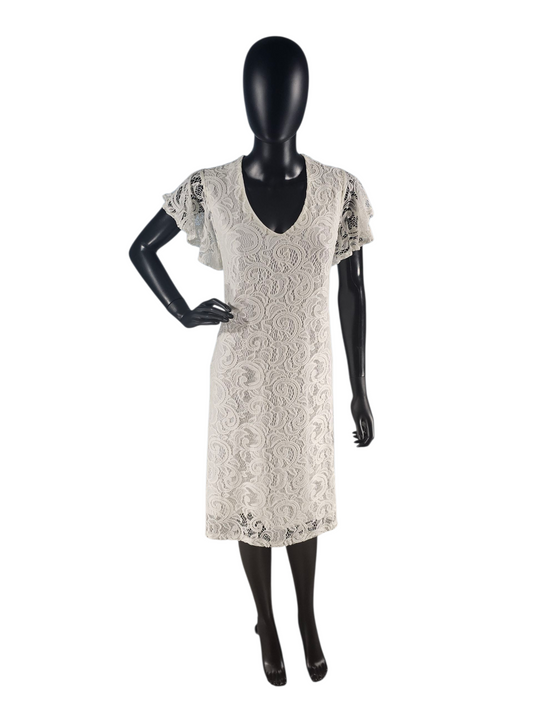 White Lace V-Neck Flutter Sleeve - Dana Buchman