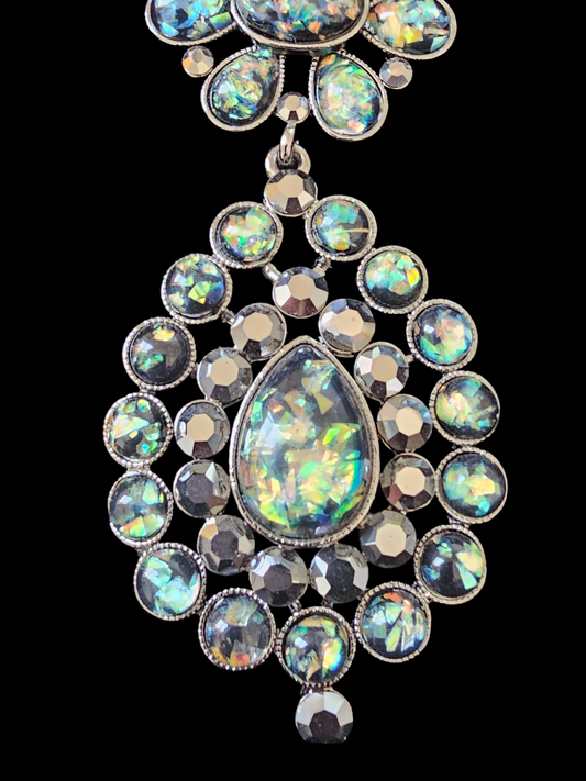 Burnished Silver Blue/Green Resin Necklace/Earring Set