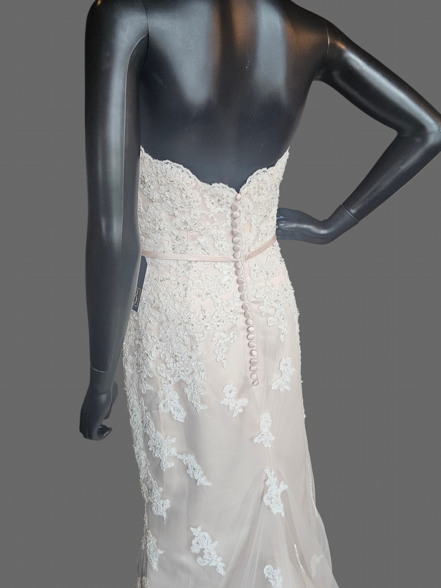 Rose/Iv Lace Belted Sweetheart Straight Wedding Gown - Private Label