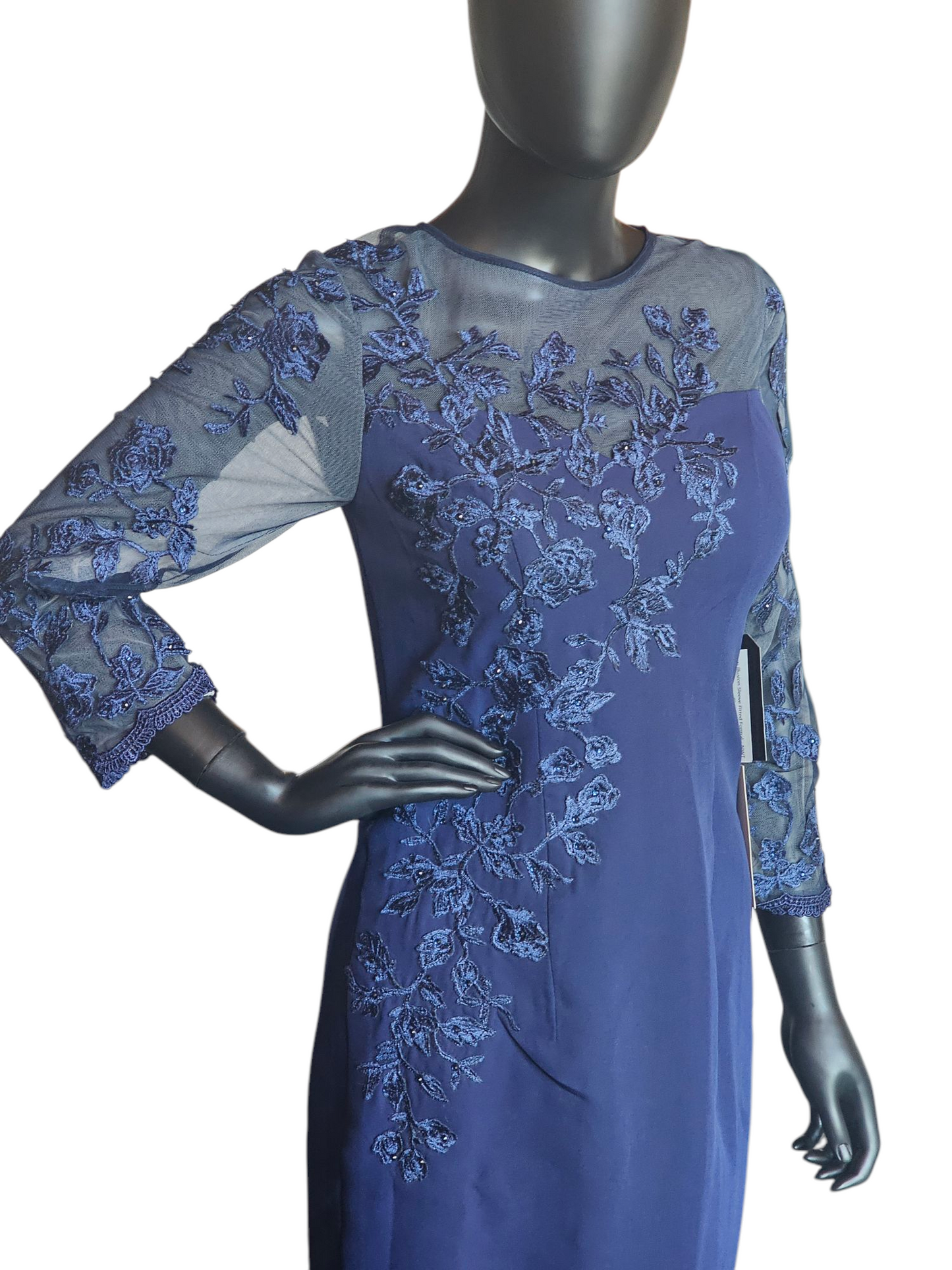 Navy Illusion Sleeve Fitted Formal Dress - NWT