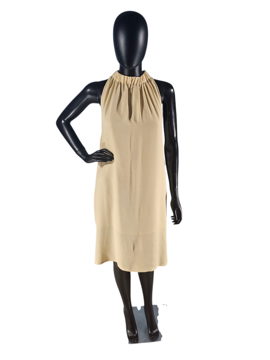 Daffodil Yellow Crepe Tie Neck Shift Short Dress - Prologue