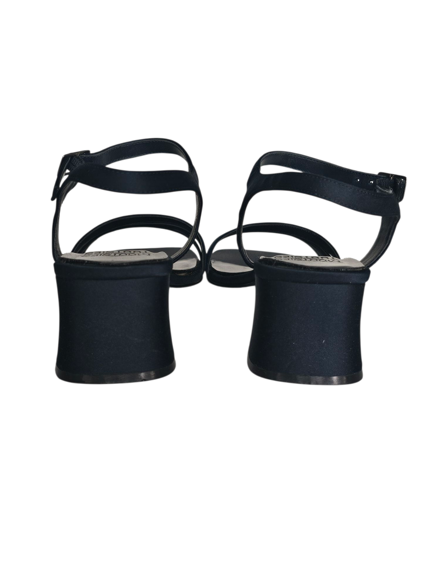 Navy Satin Strappy Sandal Block Heel