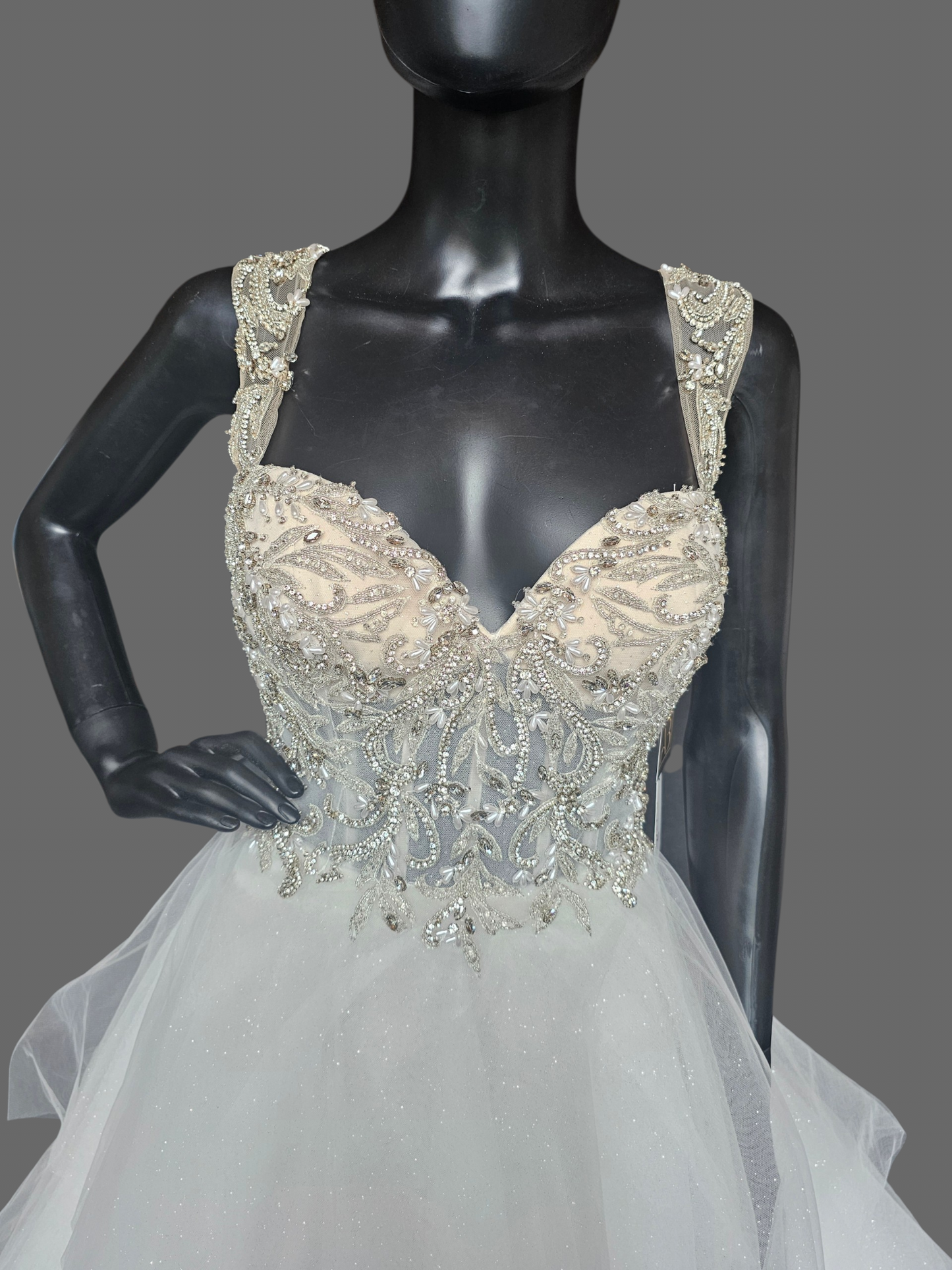 Silver Crystal/Glitter Tulle Ballgown Wedding Gown - Lucia