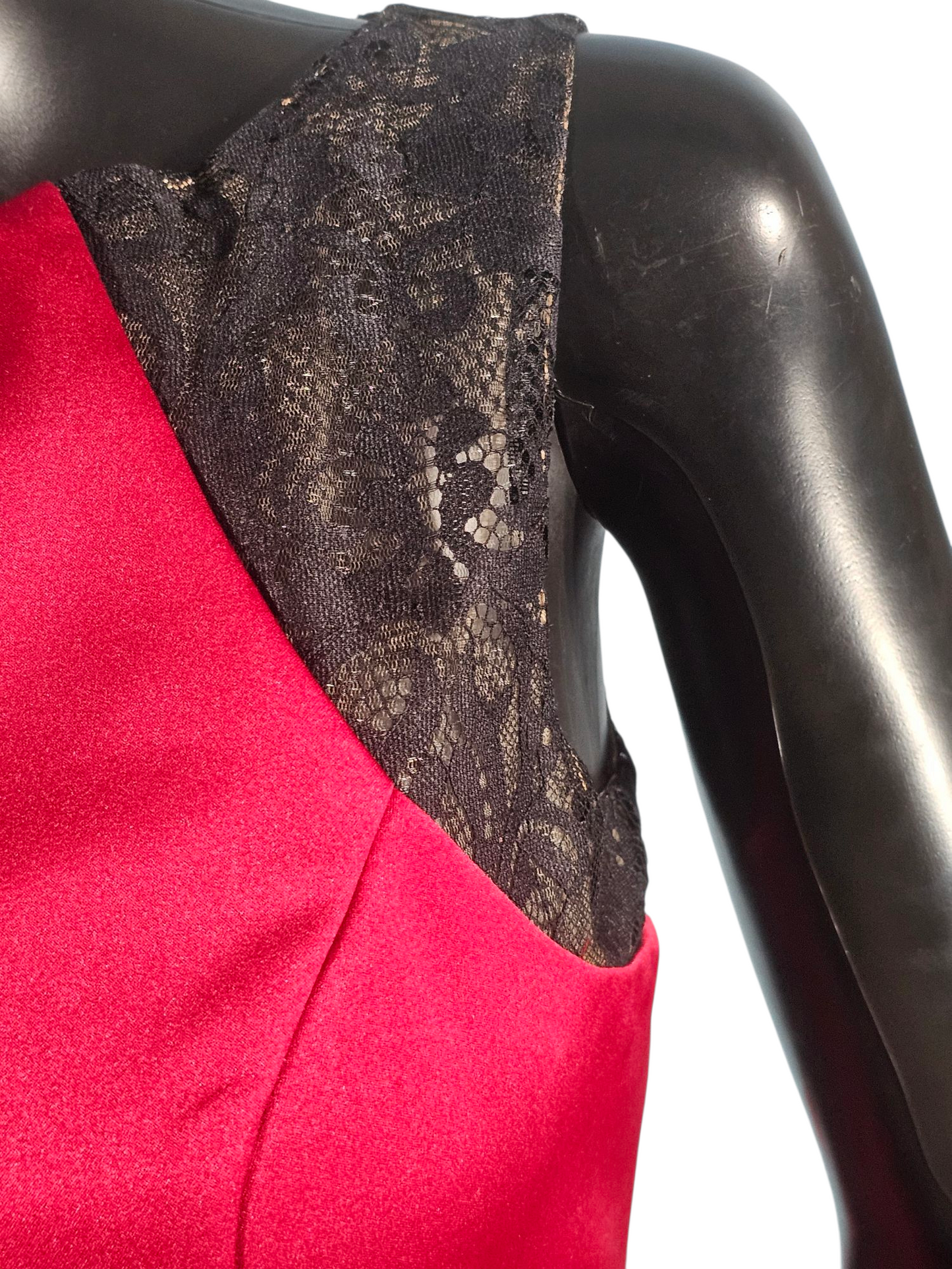 Claret Satin/Black Lace Illusion Back A-Line - Da Vinci