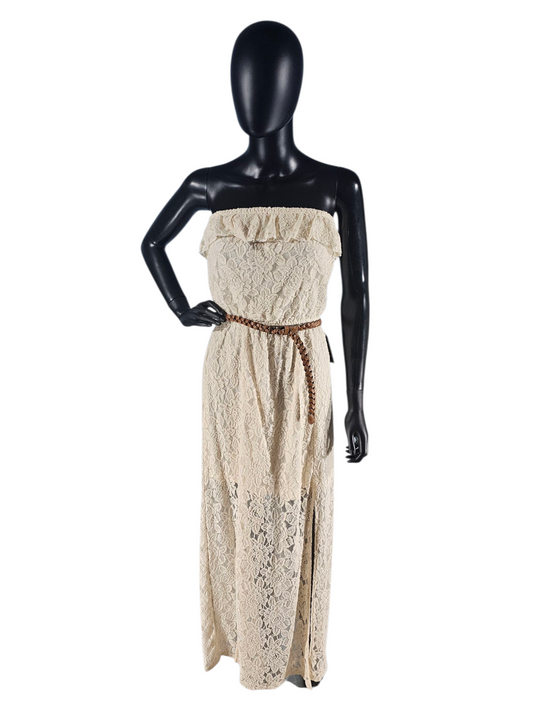 Strapless Lace Maxi Dress W/Leather Belt - Studio Y