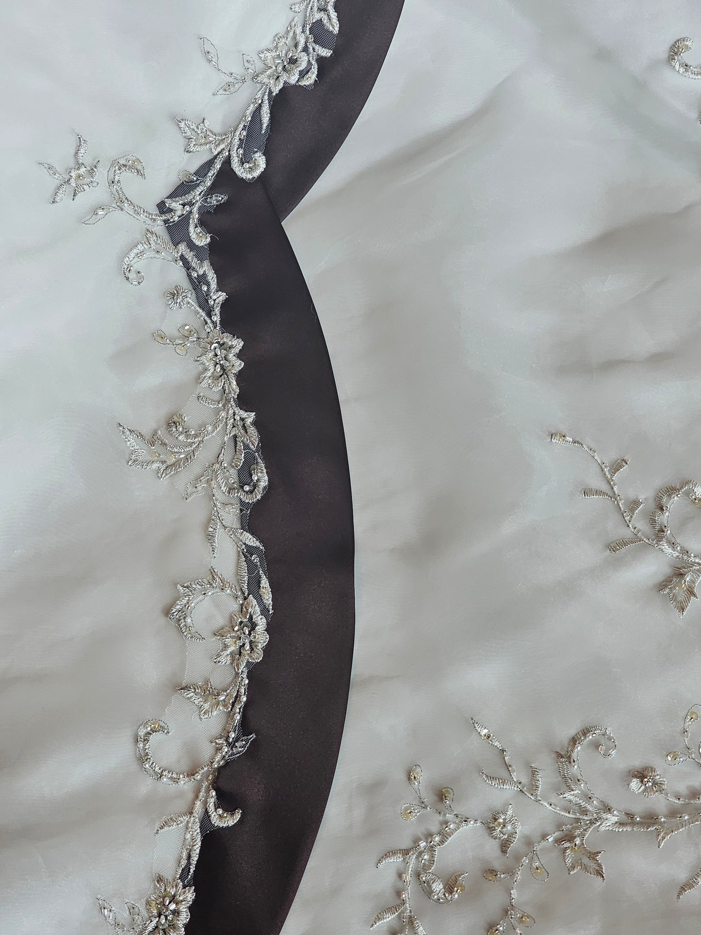 Ivory/Chocolate Satin Sweetheart A-line Wedding Gown - Bonny